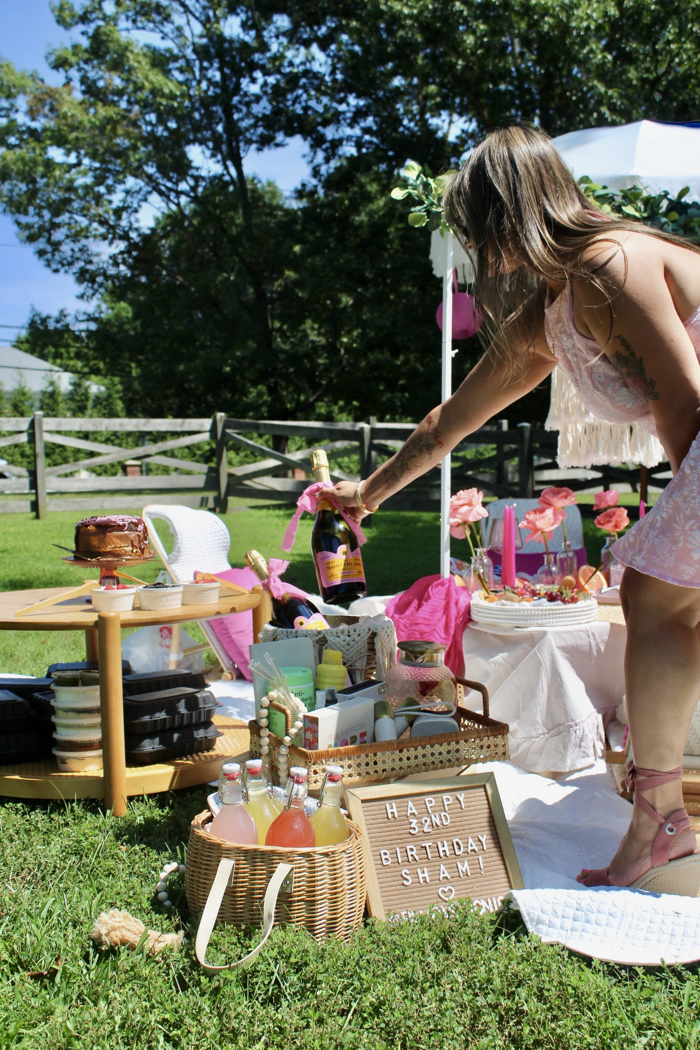Mimosa bar and petite grazing board for a surprise birthday picnic