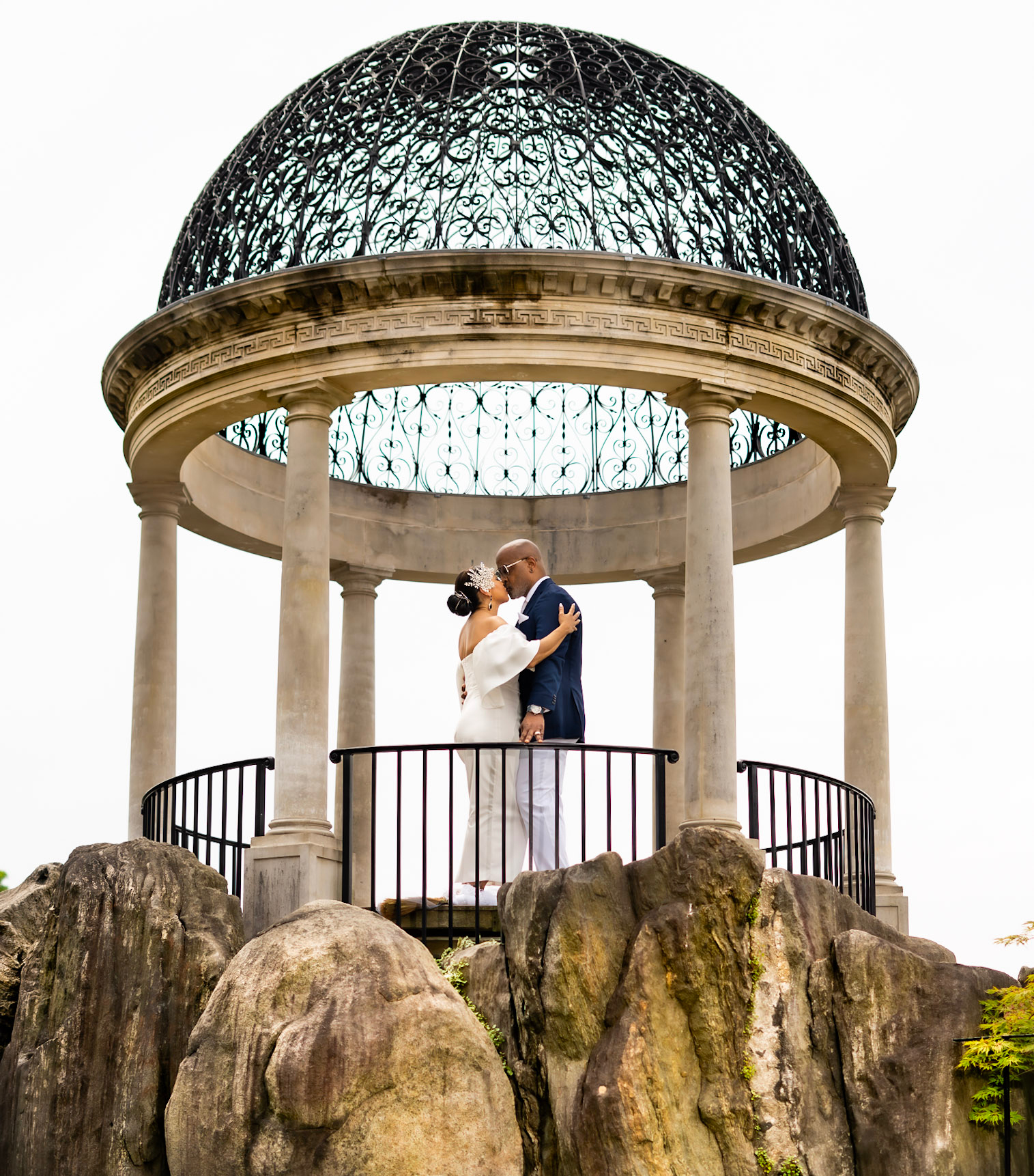Newly married couple sharing a kiss during an intimate upstate New York elopement