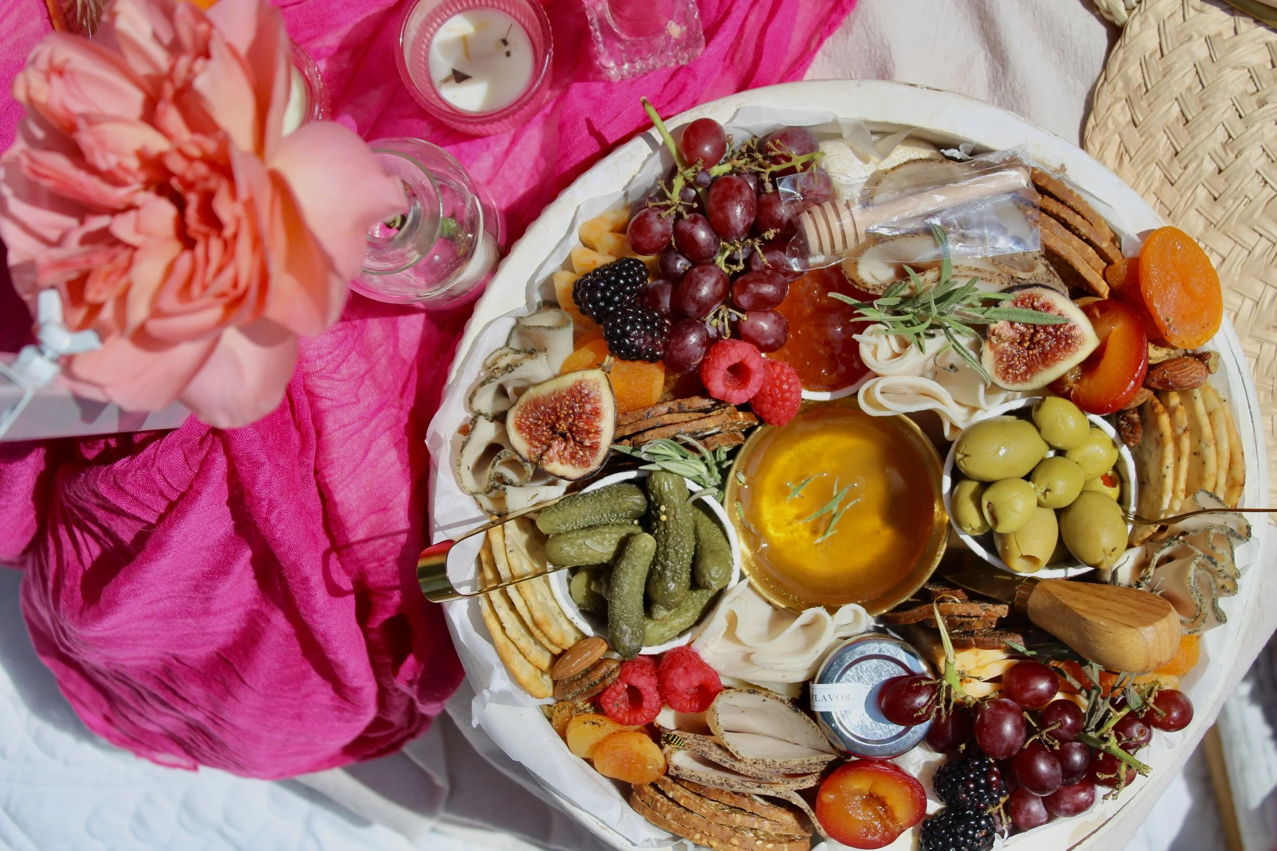 Mimosa bar and petite grazing board for a surprise birthday picnic in the DMV