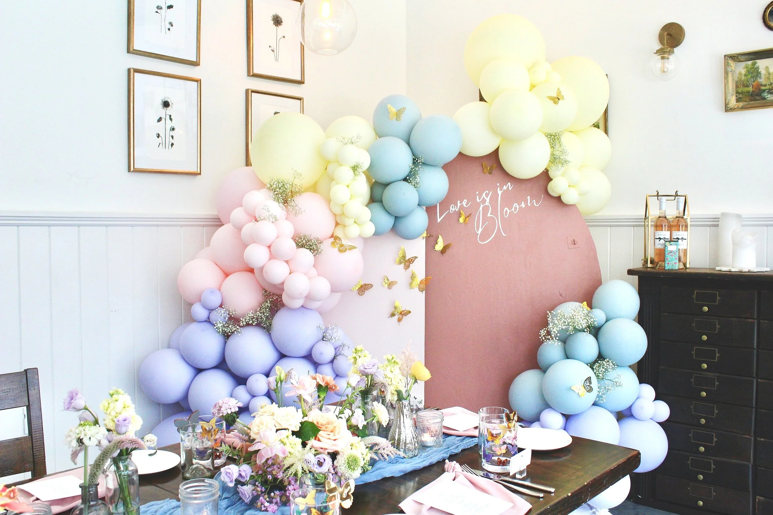 Love is in Bloom Parisian Garden Party Bridal Shower - Pampas Picnics Balloon Focal Point