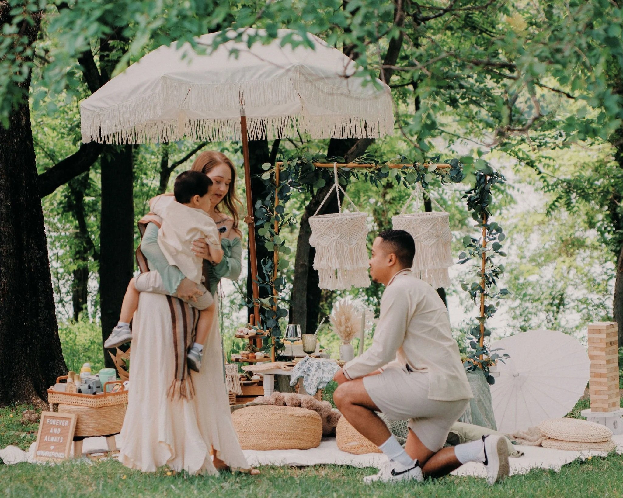 Family-centered proposal picnic at Black Hill Regional Park in Boyds Maryland