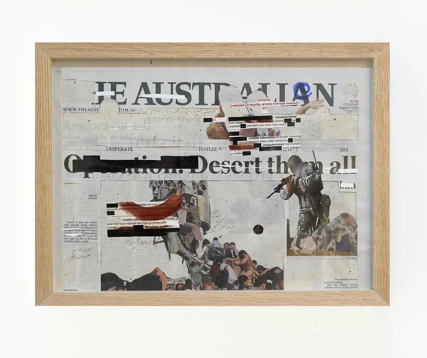 Elyas Alavi,&nbsp;BLOODING&nbsp;series&nbsp;از مجموعه کلاژ &quot;خون&zwnj;ریزی&quot;&nbsp;&nbsp;(1/10), 2022, pencil, artist&rsquo;s own blood, found images on found newspapers
مجموعه &quot;خون&zwnj;ریزی&quot;، مداد، خون، عکس، روی روزنامه
Currently s