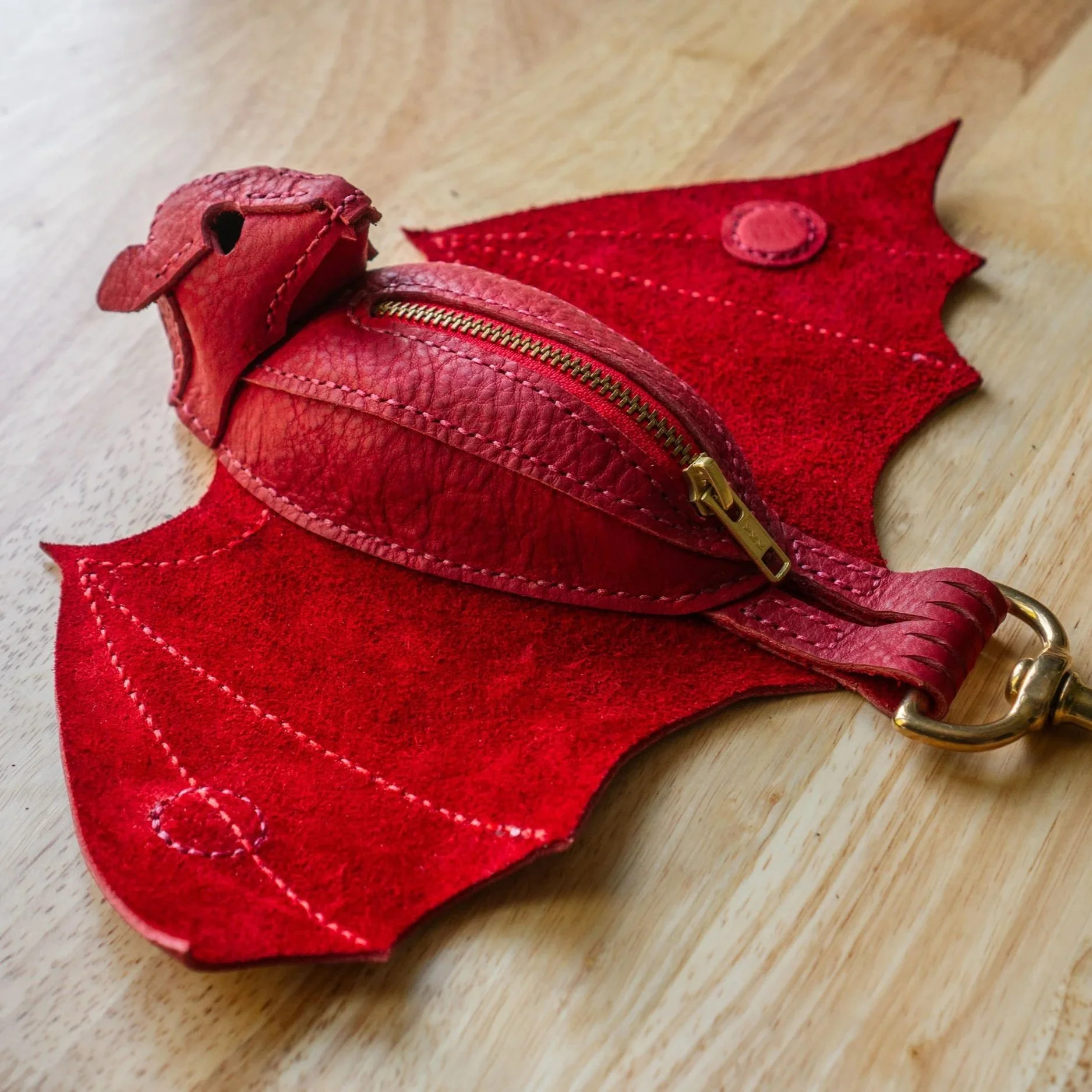 Red Leather Bat Coin Purse