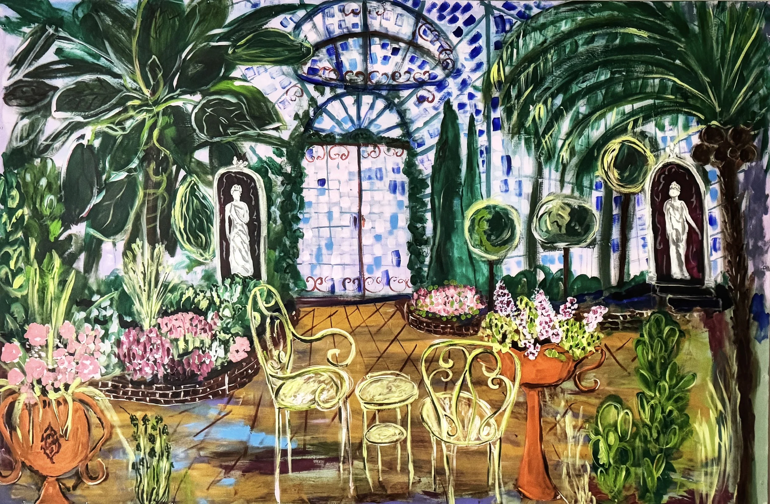 Le Silence du Soir dans l´orangerie. 2026. Akryyli Vanerille. Koko 120 cm (korkeus) x 180 cm (leveys) x 4 cm (syvyys). Sivut maalattu.
2400 € sis.alv
 