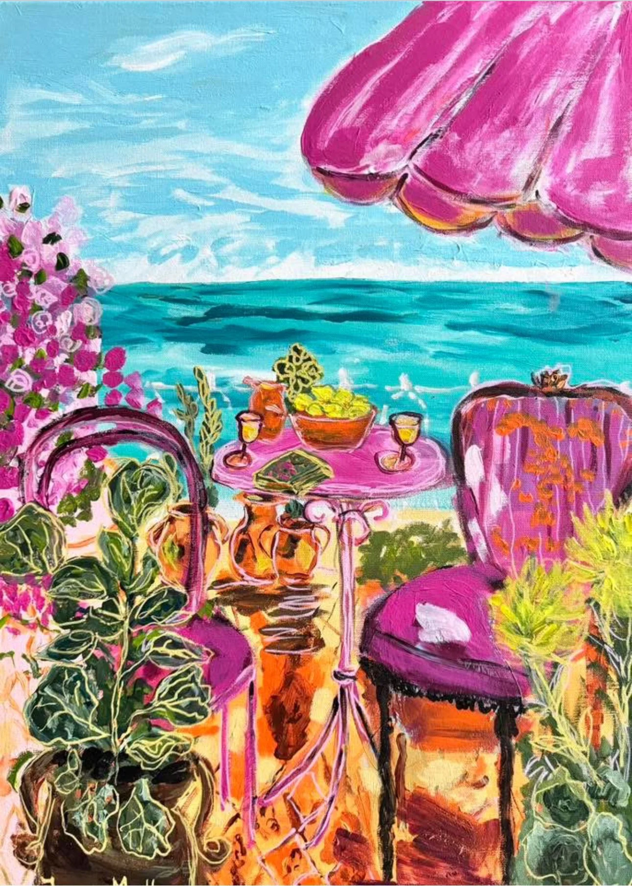 MYYTY Au Soleil. 2026. Akryyli kanvakselle. Koko70 cm (korkeus) x 50 cm (leveys) x 4 cm (syvyys). Sivut maalattu.
690 € sis.alv