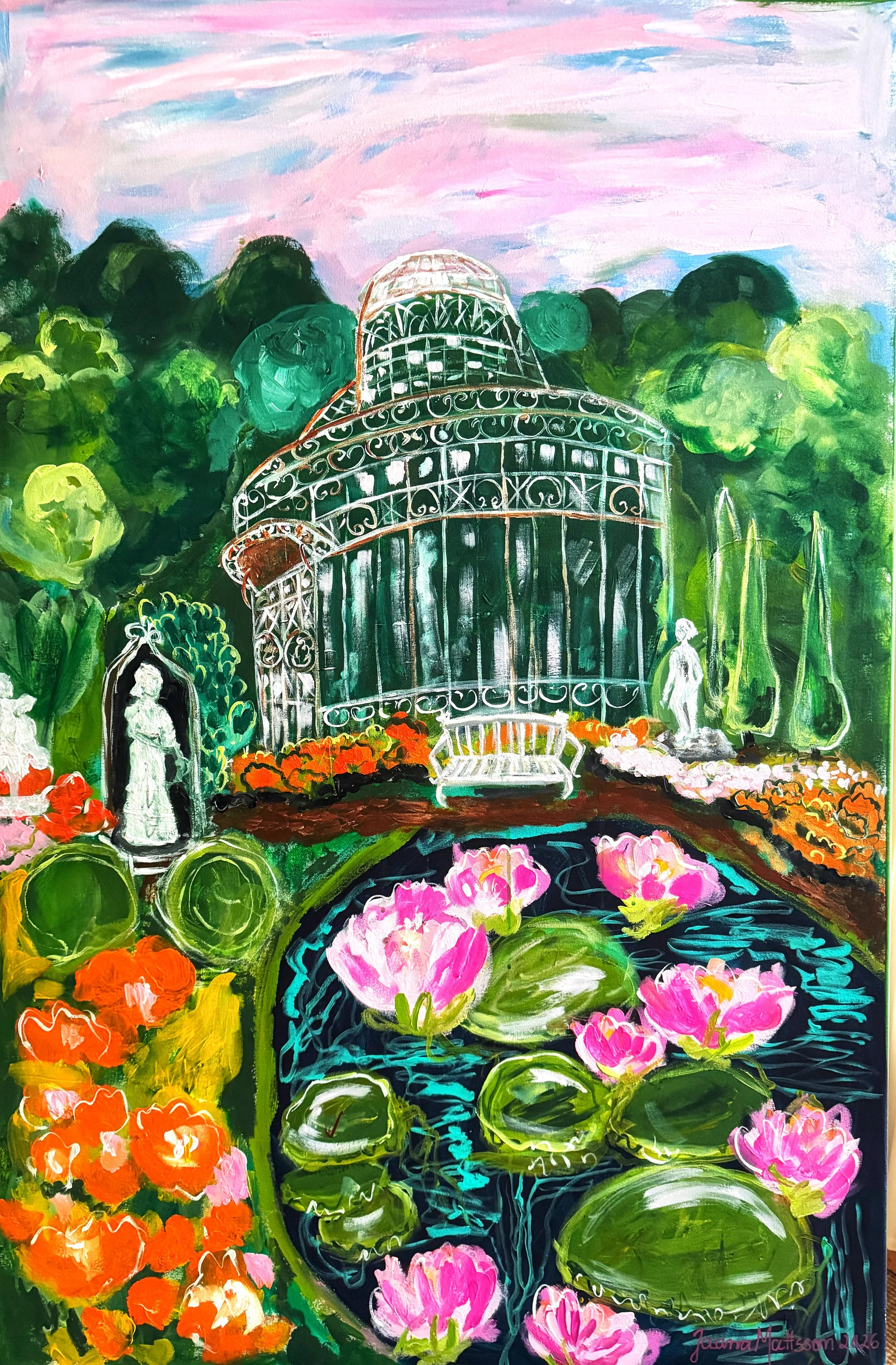  Le Jardin de Lumière. 2026. Akryyli kanvakselle. Koko 150 cm korkeus x 100 cm leveys x 4 cm syvyys.

1800 € sis. alv 