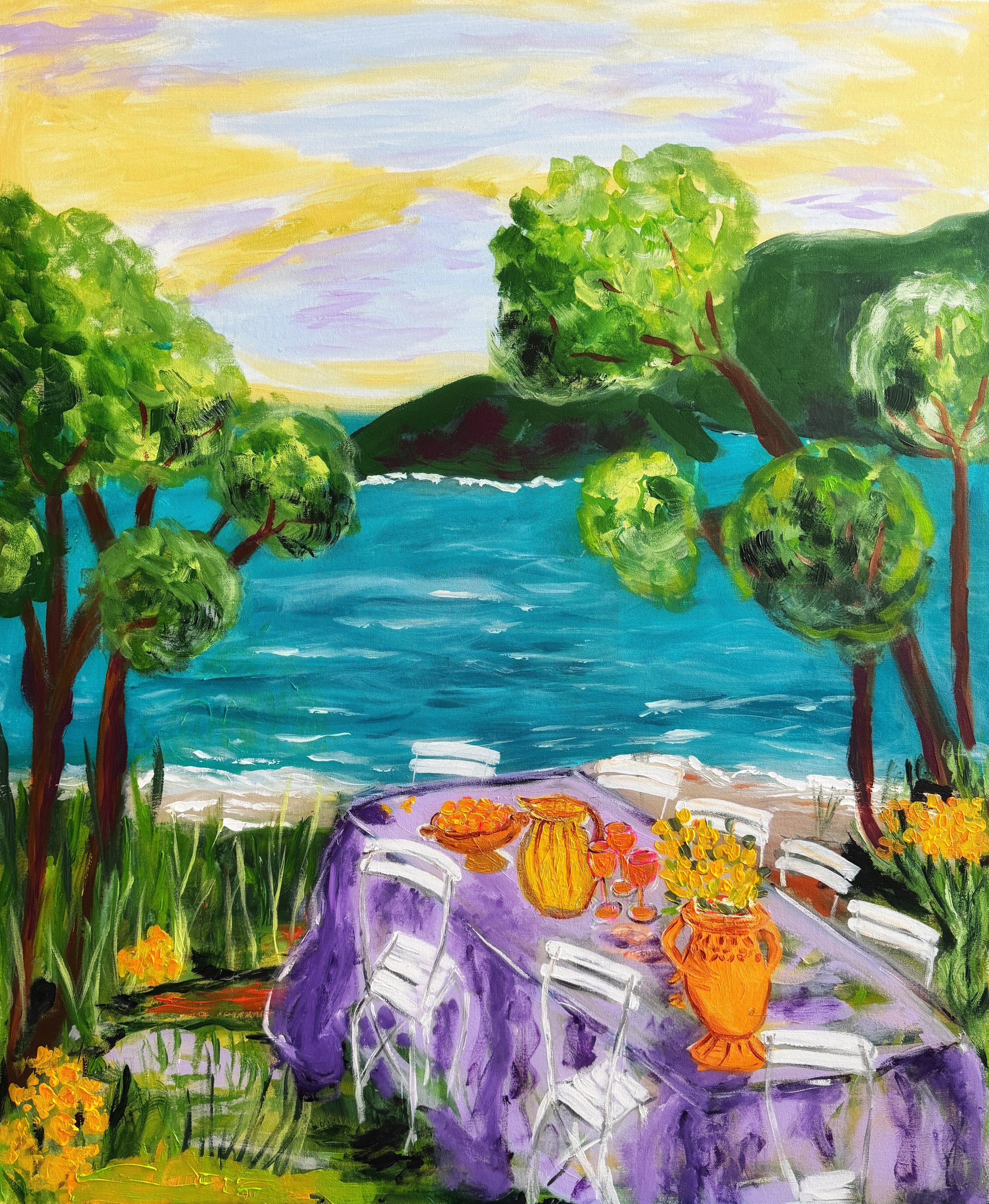 Après-Midi. 2026. Akryyli kanvakselle. Koko 120 cm (korkeus) x 100 cm (leveys) x 4 cm (syvyys). Sivut maalattu.
1300 € sis.alv 13.5 %