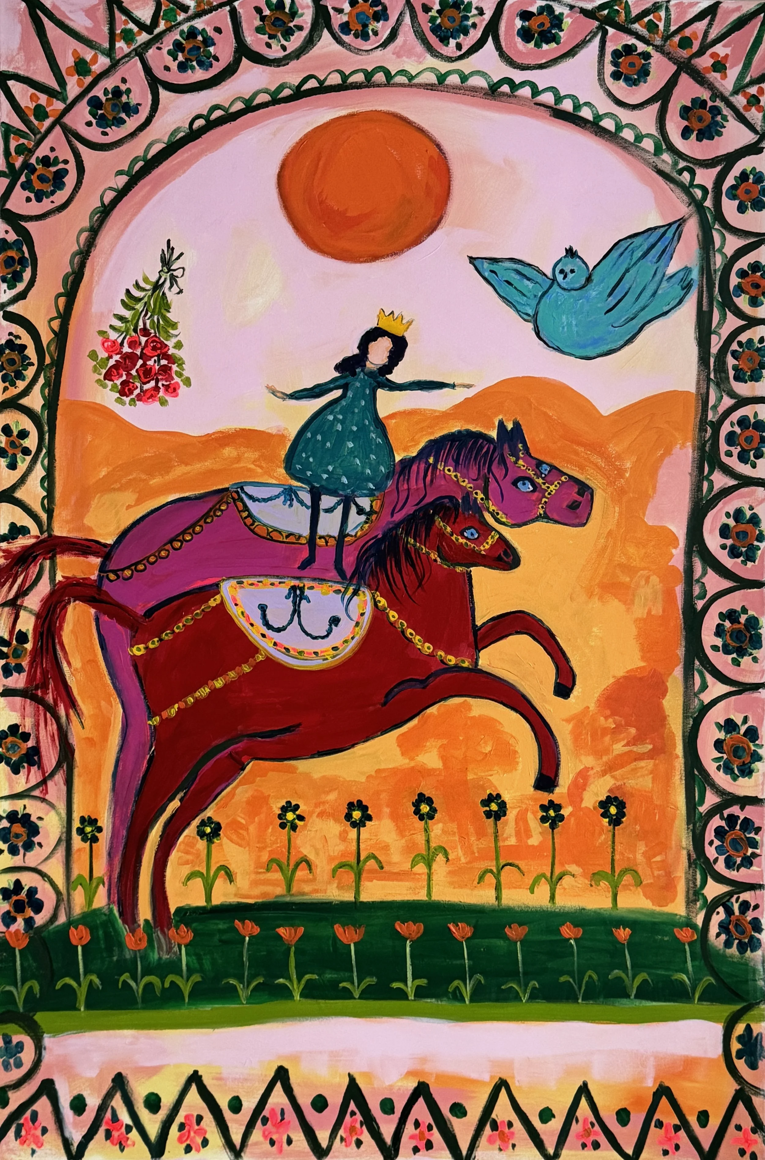 MYYTY Vapaina auringon alla. 2026. Akryyli kanvakselle. Koko 150 cm (korkeus) x 100 cm (leveys) x 4 cm (syvyys). Sivut maalattu.
1800 € sis.alv