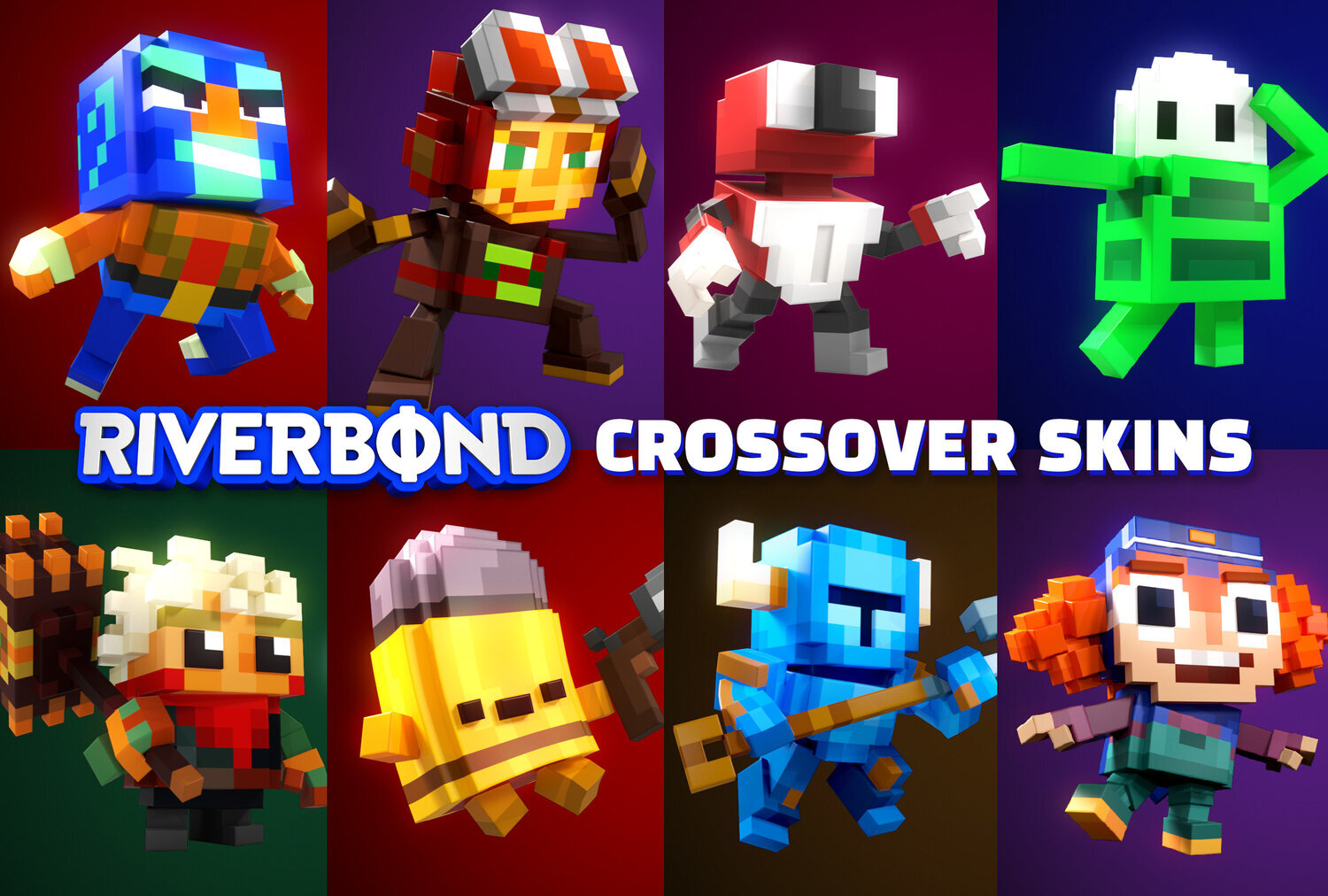  Shovel Knight and several other game characters as they appear in Riverbond. 