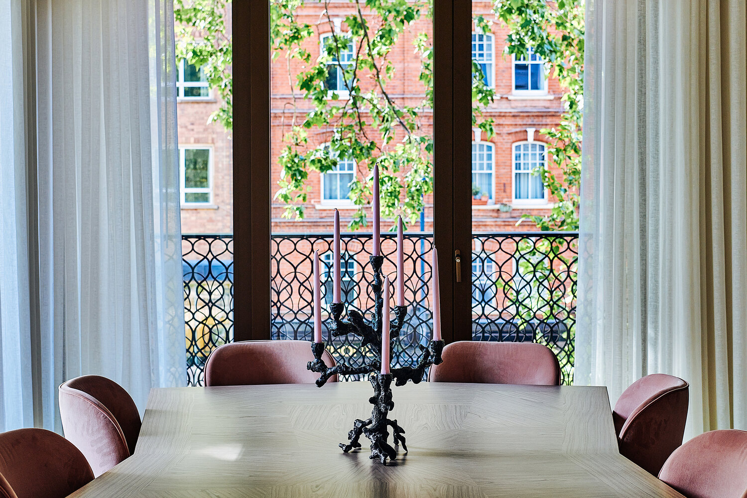 Close up of table with voiles in the background