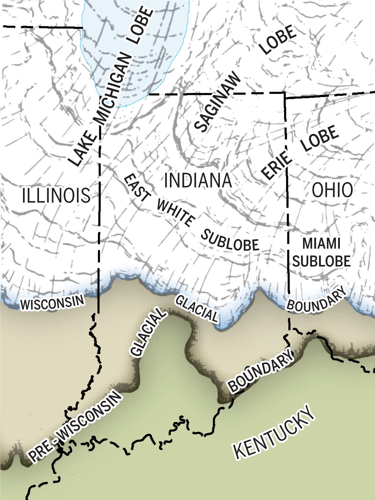 Wisconsin and pre-Wisconsin glaciations Indiana map