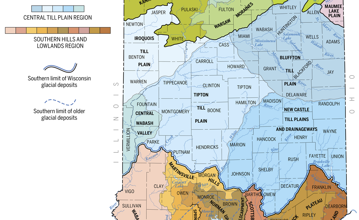 Map of physiographic divisions of Indiana