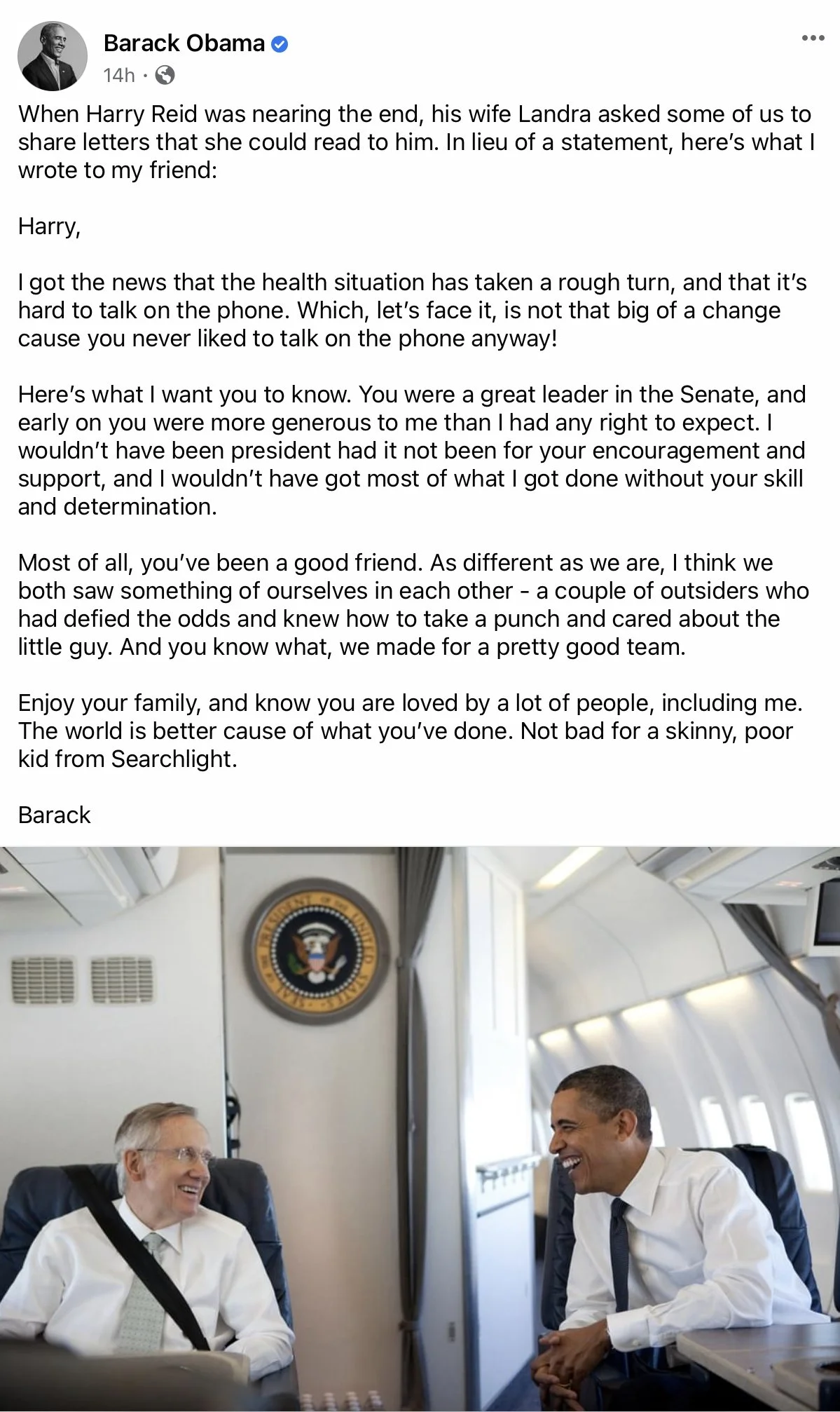 Former President Obama’s Letter To Henry Reid