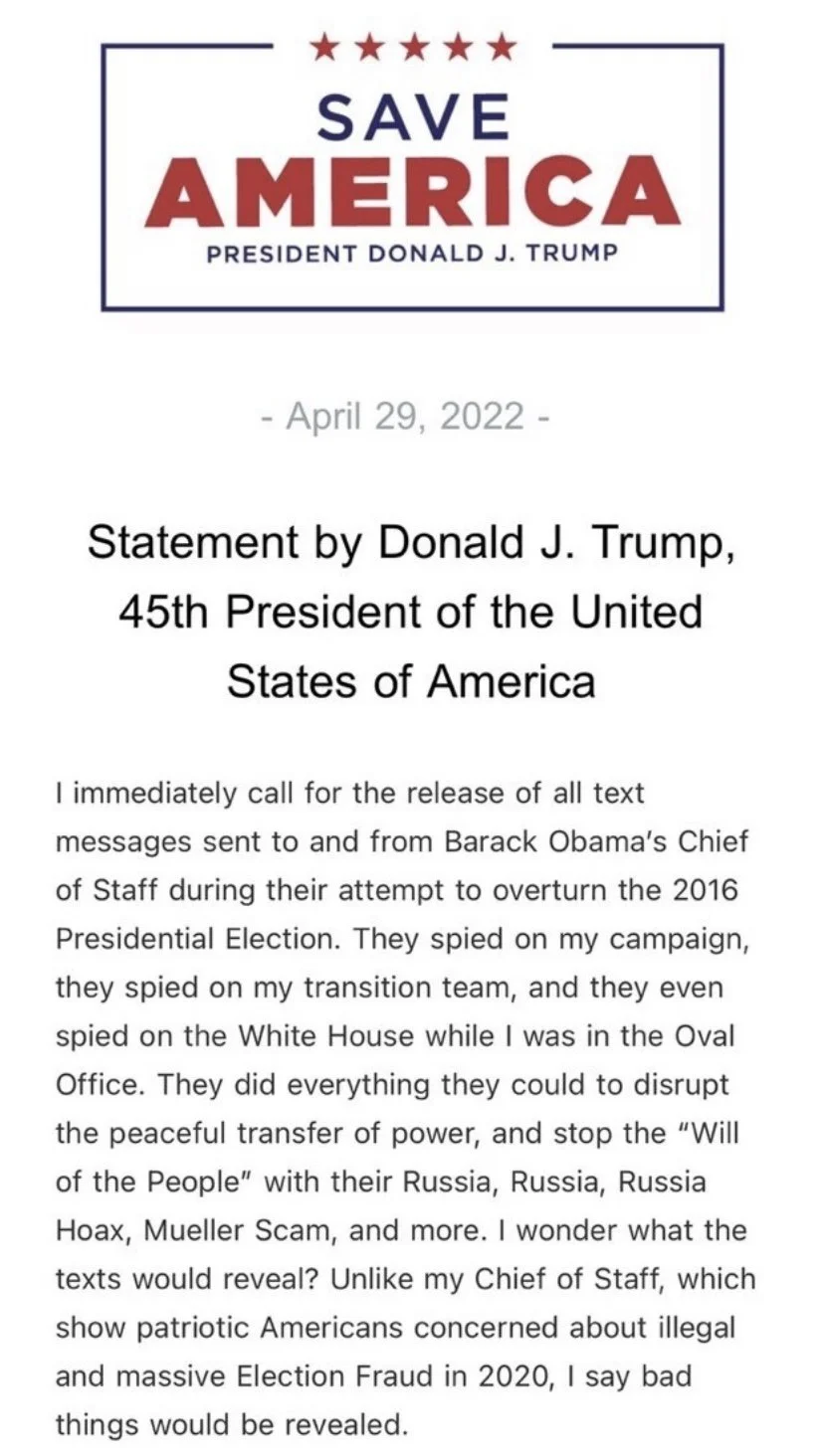 Former President Donald J Trump’s Statement on the 2016 Election
