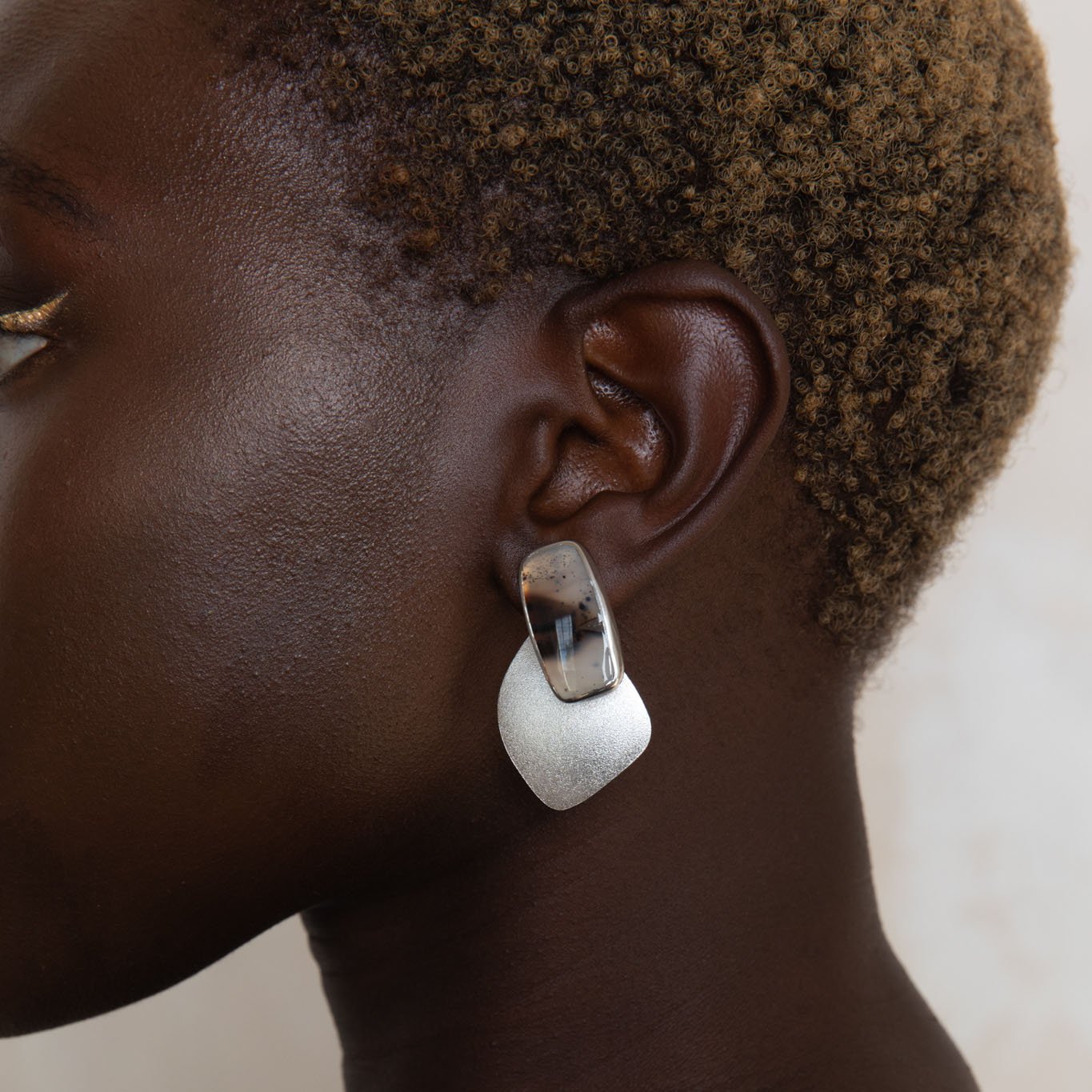 Montana Agate Stud Earrings with Large Freeform Wing Backs — LEOMA