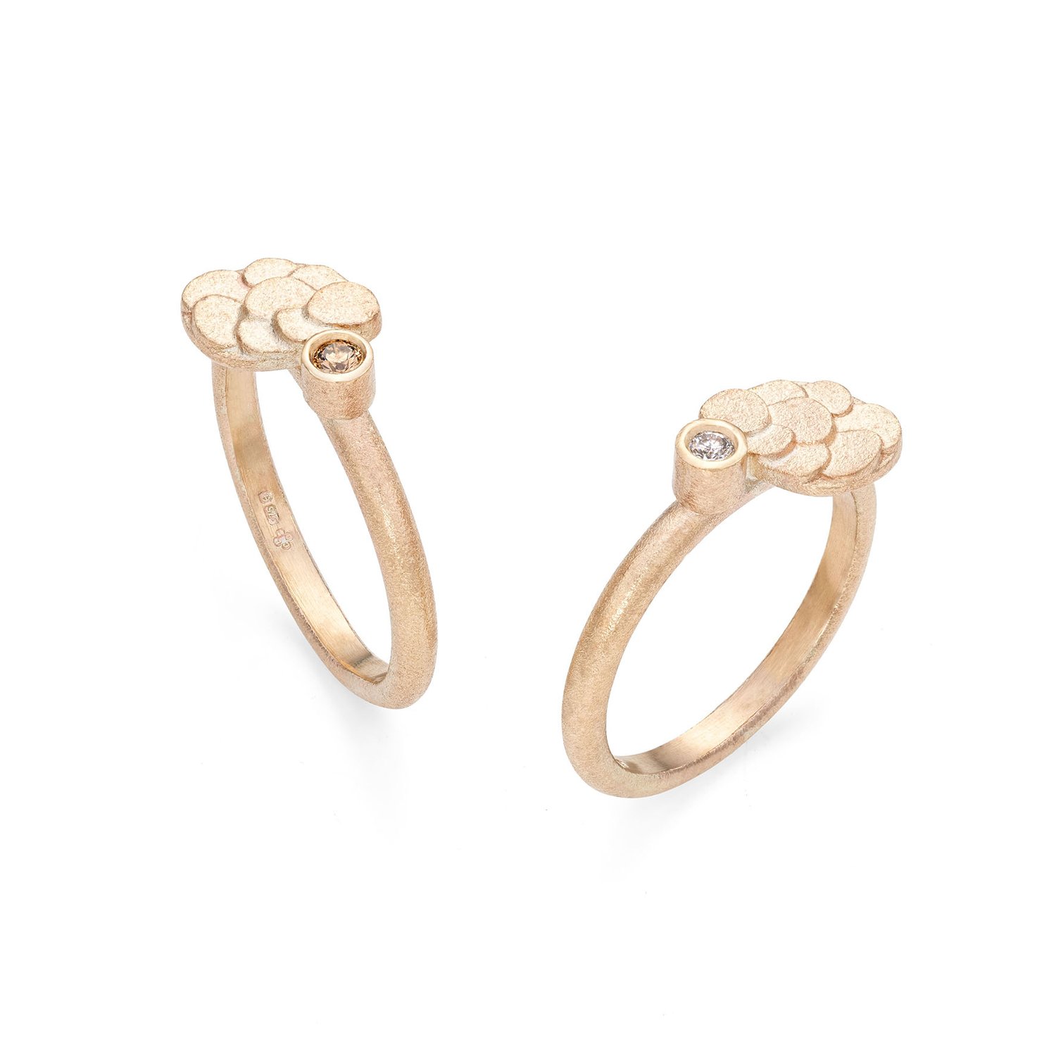 Precious white or champagne Diamond Freeform Wing Yellow Gold Ring — LEOMA