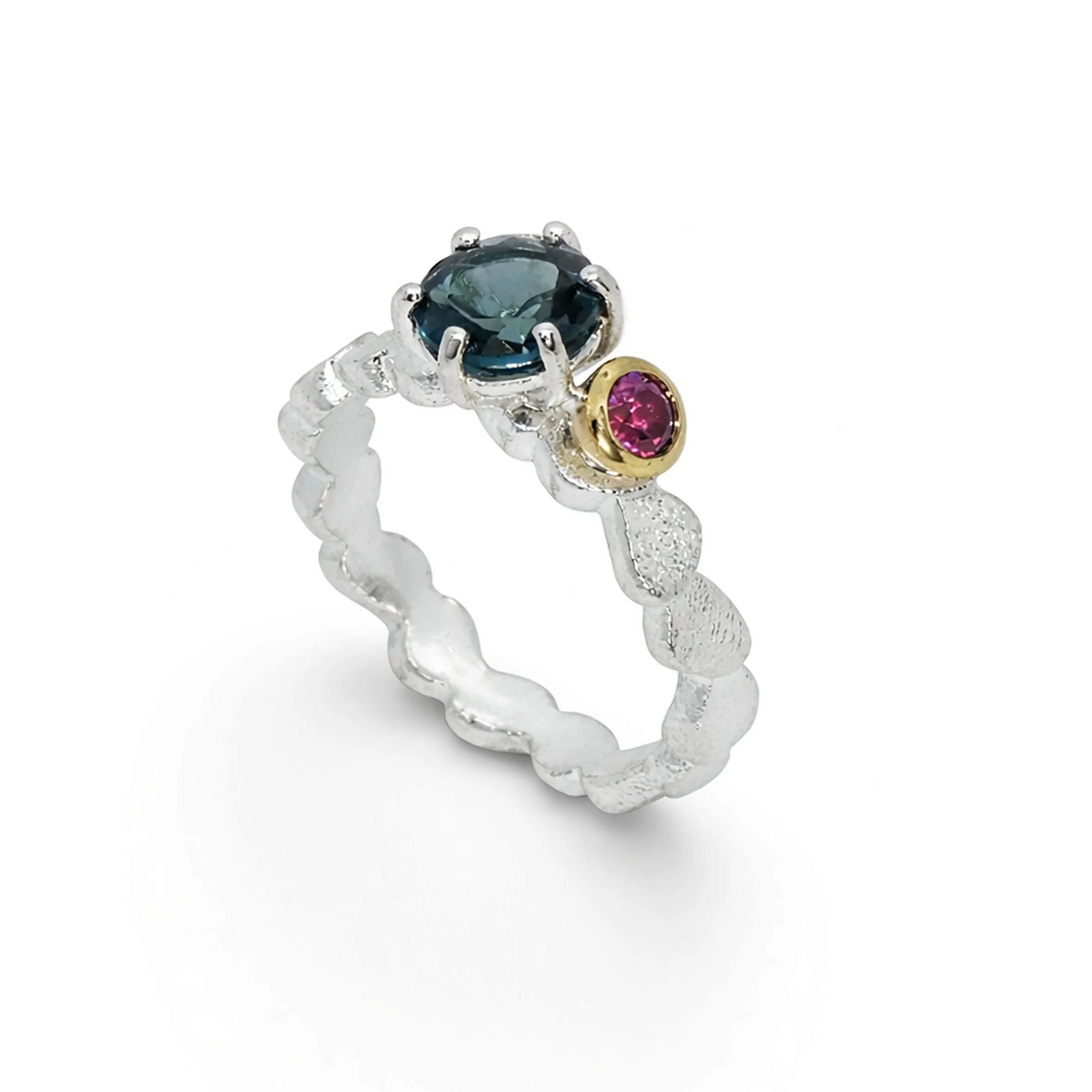 London Blue Topaz and Tourmaline single wing Ring