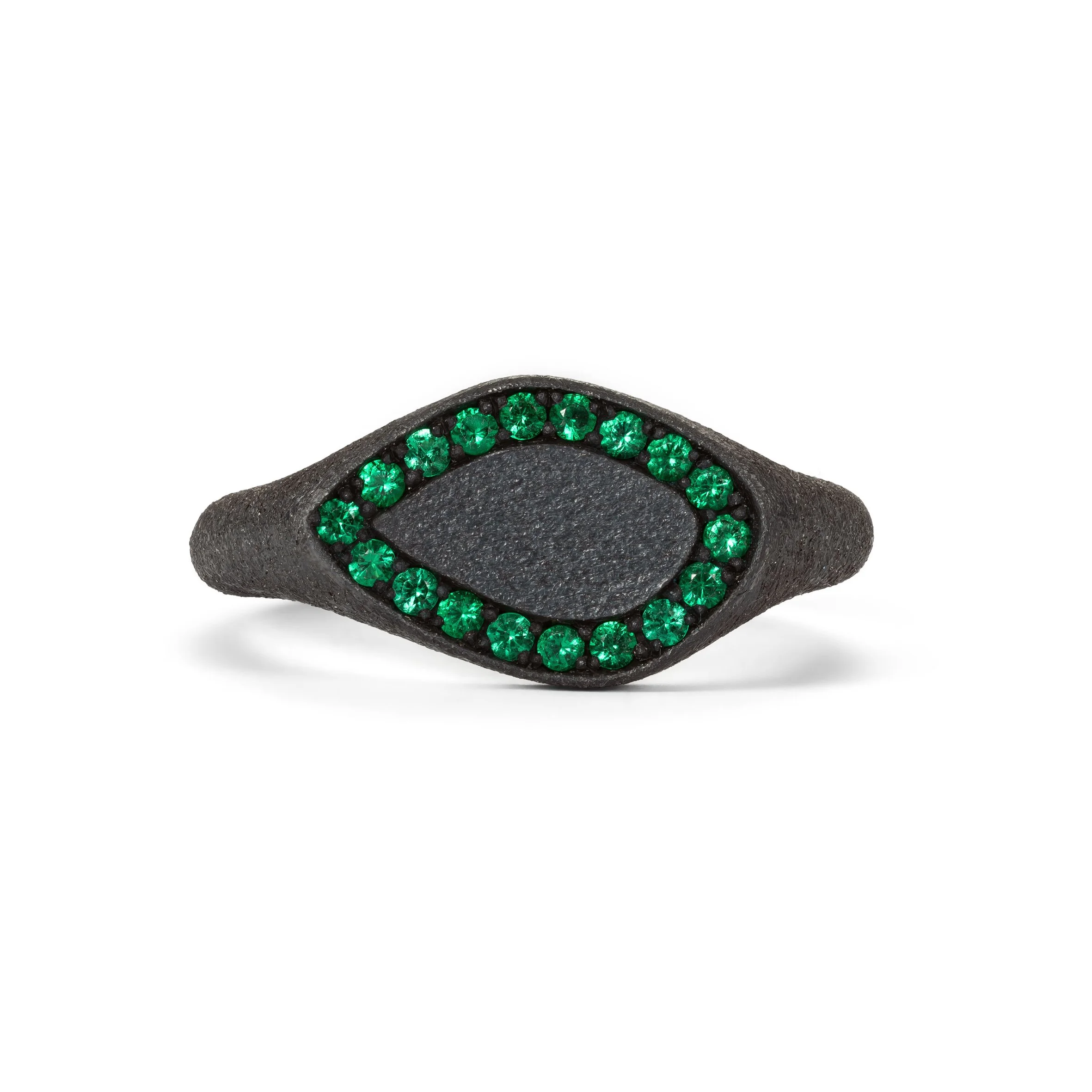Freeform Signet Ring with Green Cubic Zirconia Halo