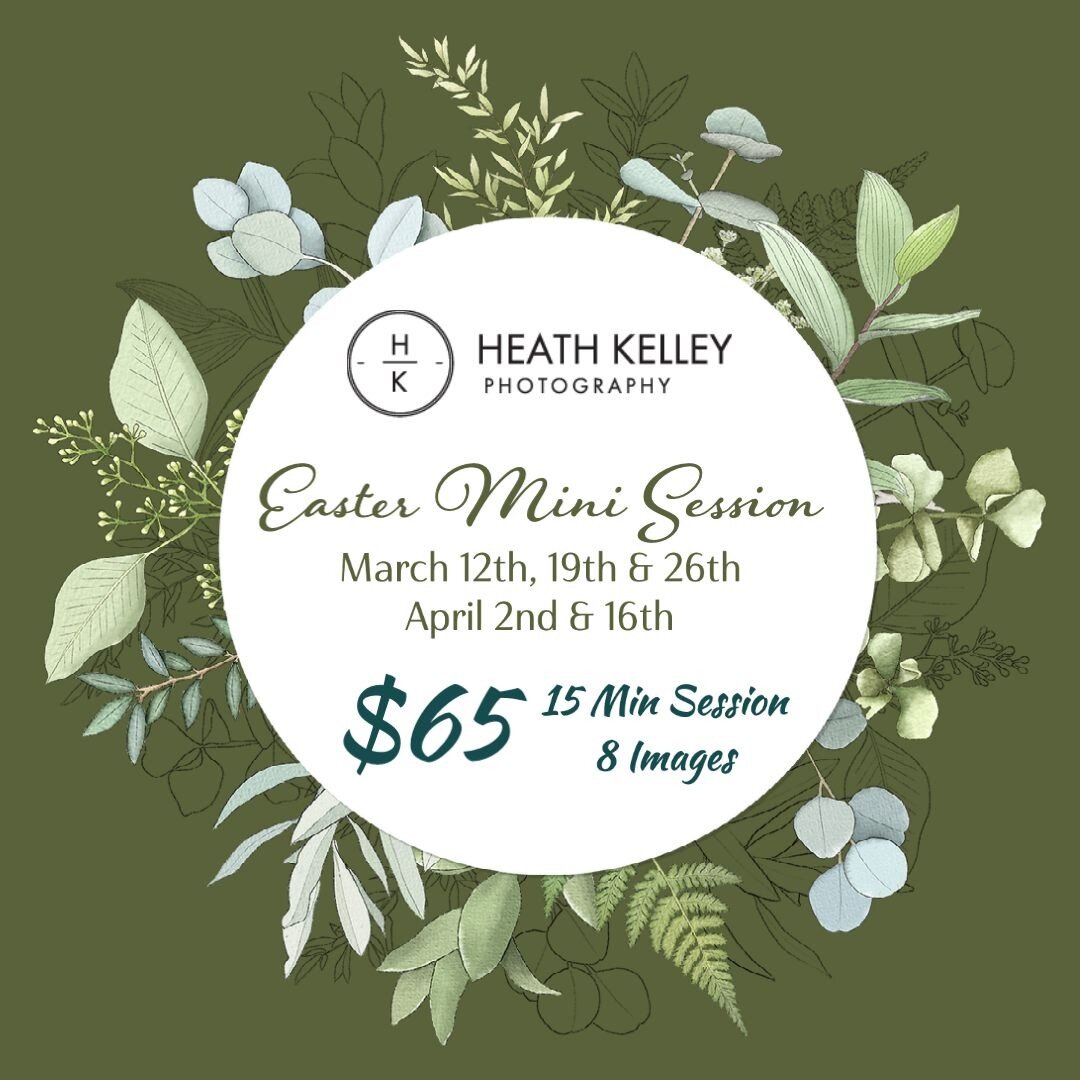 Easter mini sessions!🐣🐇
$65 *$25 due at booking. 
Book your time slot here:
www.heathkelley.com 

The Village at Pickles Gap 
Conway, AR
March 12th, 19th and 26th
April 2nd and 16th
9AM-4PM 

If you have questions, please feel free to inbox me. 

#