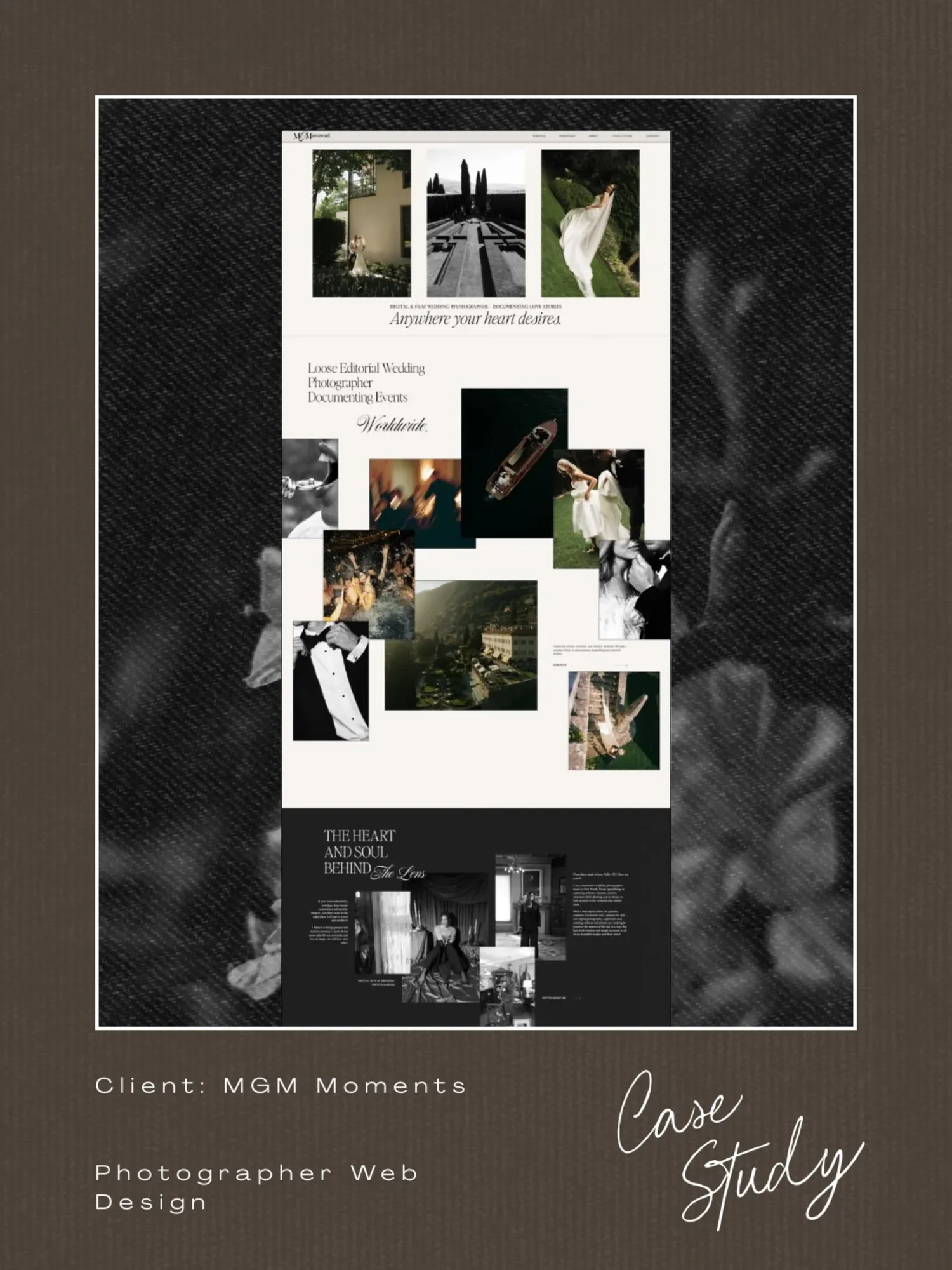 Moody Editorial Website Design for a Talented Destination Wedding Photographer Malia