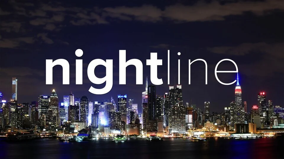 Nighttime city skyline with illuminated skyscrapers and clouds in the sky, with the word 'nightline' displayed prominently across the image.