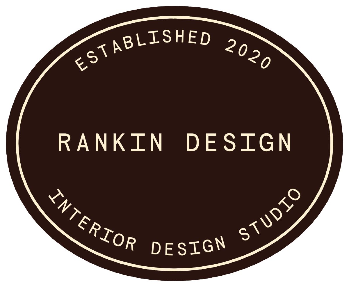 A round logo with a dark brown background and cream-colored text. It reads "Established 2020" at the top, "Rankin Design" in the center, and "Interior Design Studio" at the bottom.