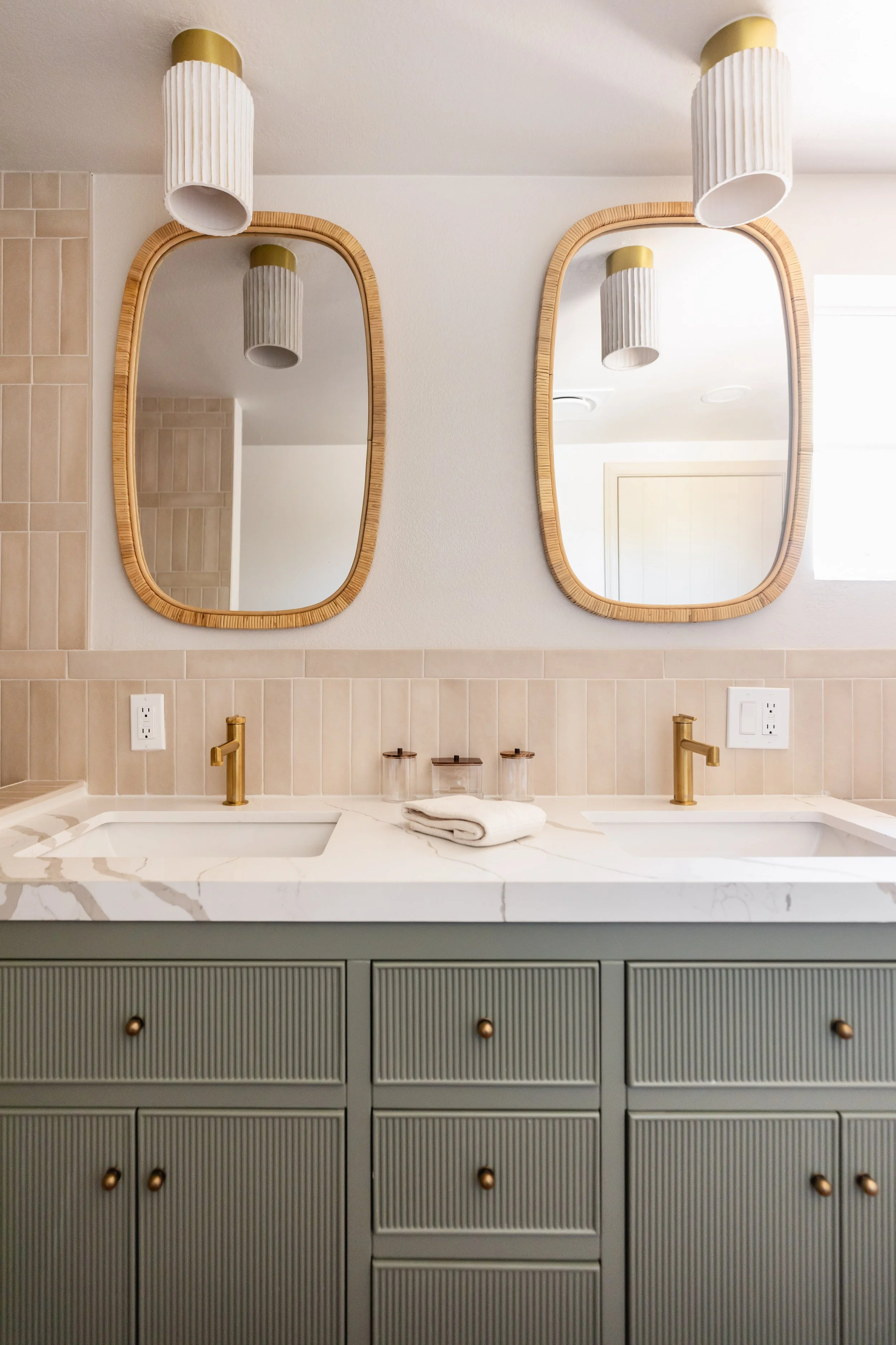 Renovated Tucson casita interior blending modern desert design, neutral tones, and natural textures for a welcoming guest space.