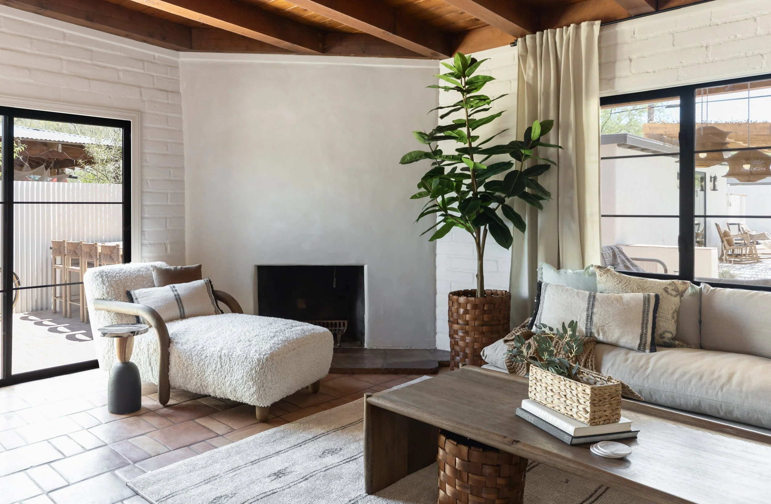 Family gathering space in a historic Tucson house designed with natural materials, desert tones, and inviting modern Southwest style.
