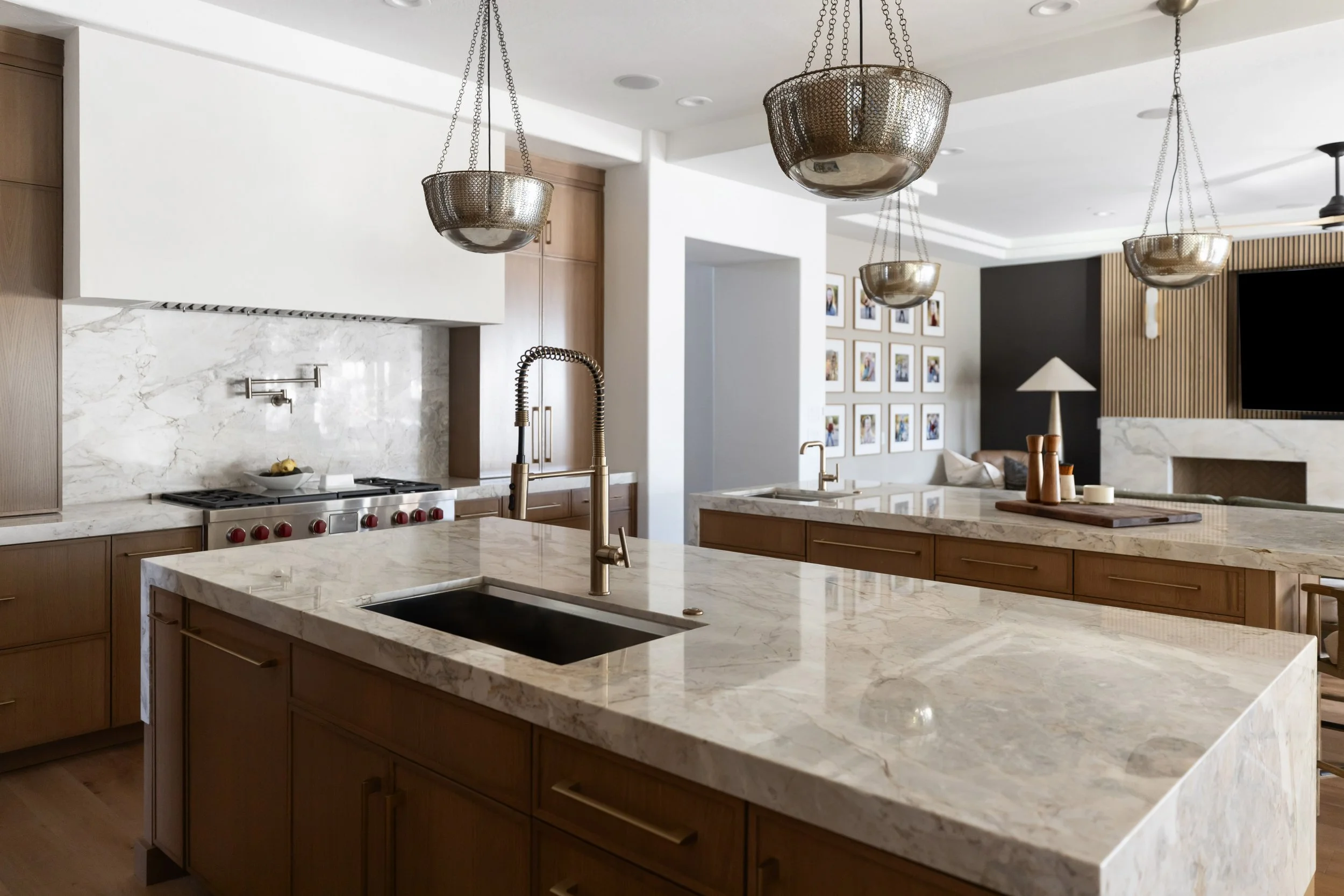 Interior design of a remodeled Arizona kitchen combining modern functionality with warm desert materials and timeless design.