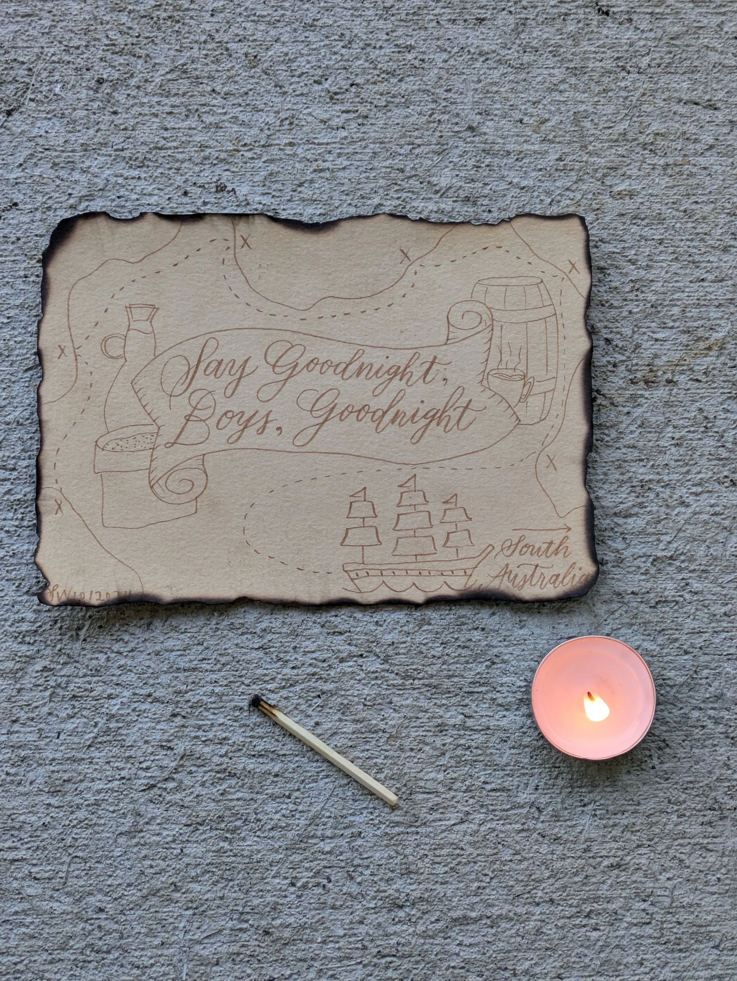 brush calligraphy with burned edges