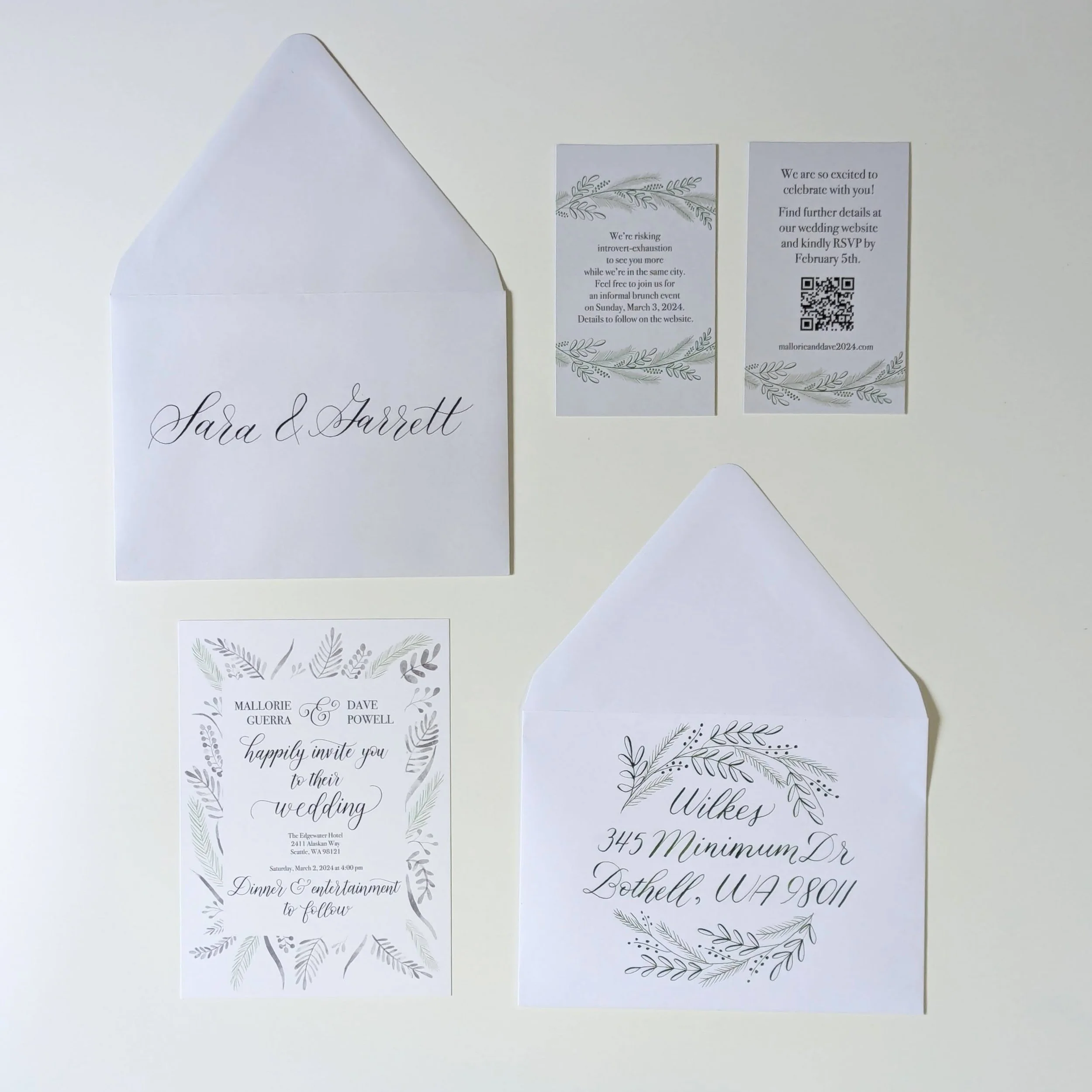 wedding invitation suite with inner and outer envelopes