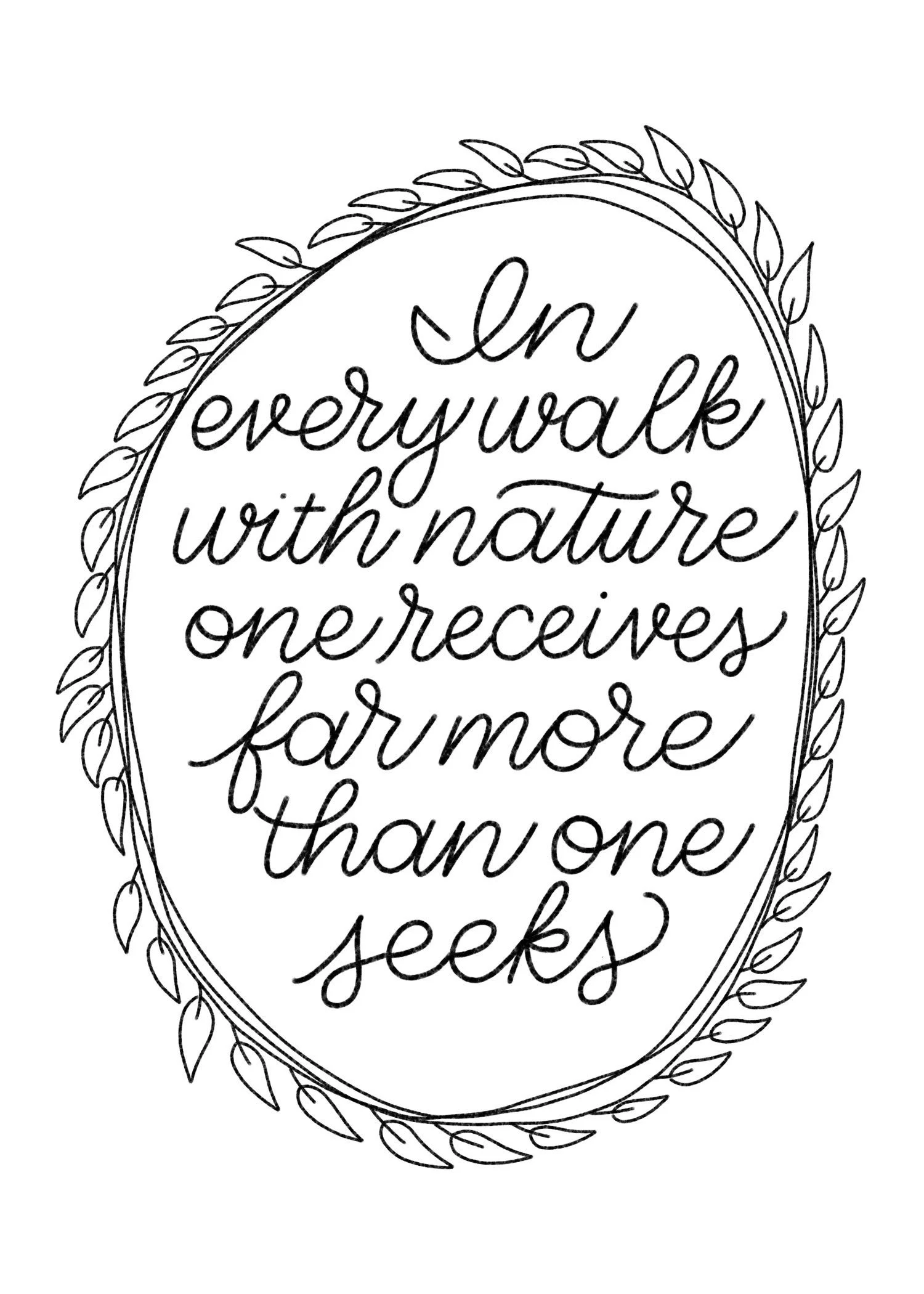 monoline calligraphy quote in leaf wreath