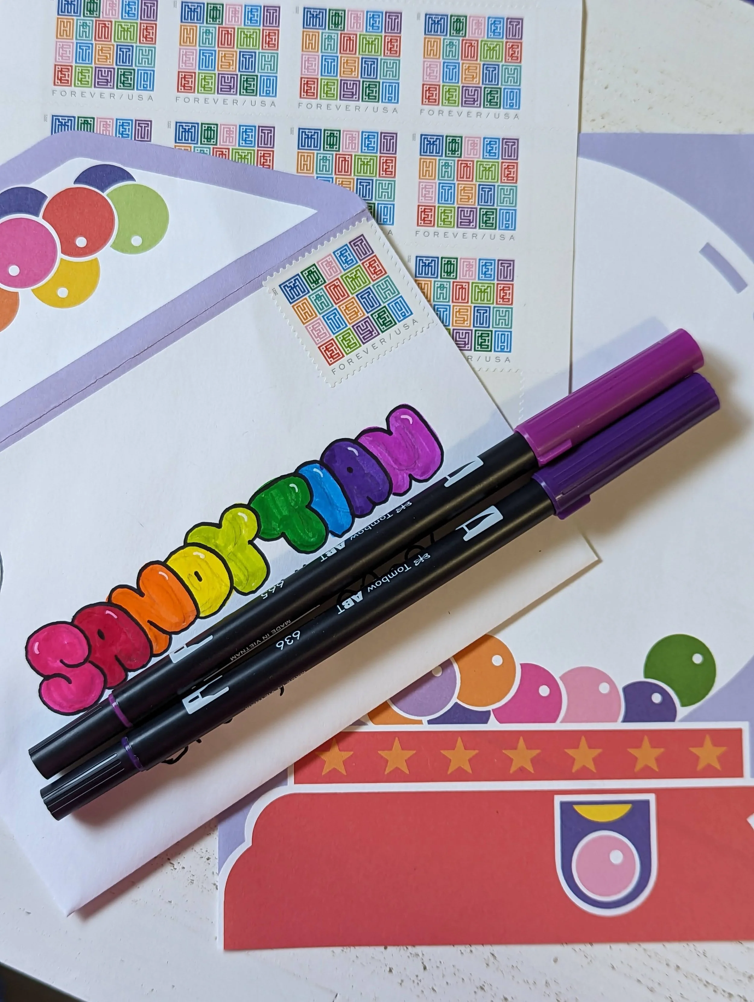bubblegum style hand lettering on envelope