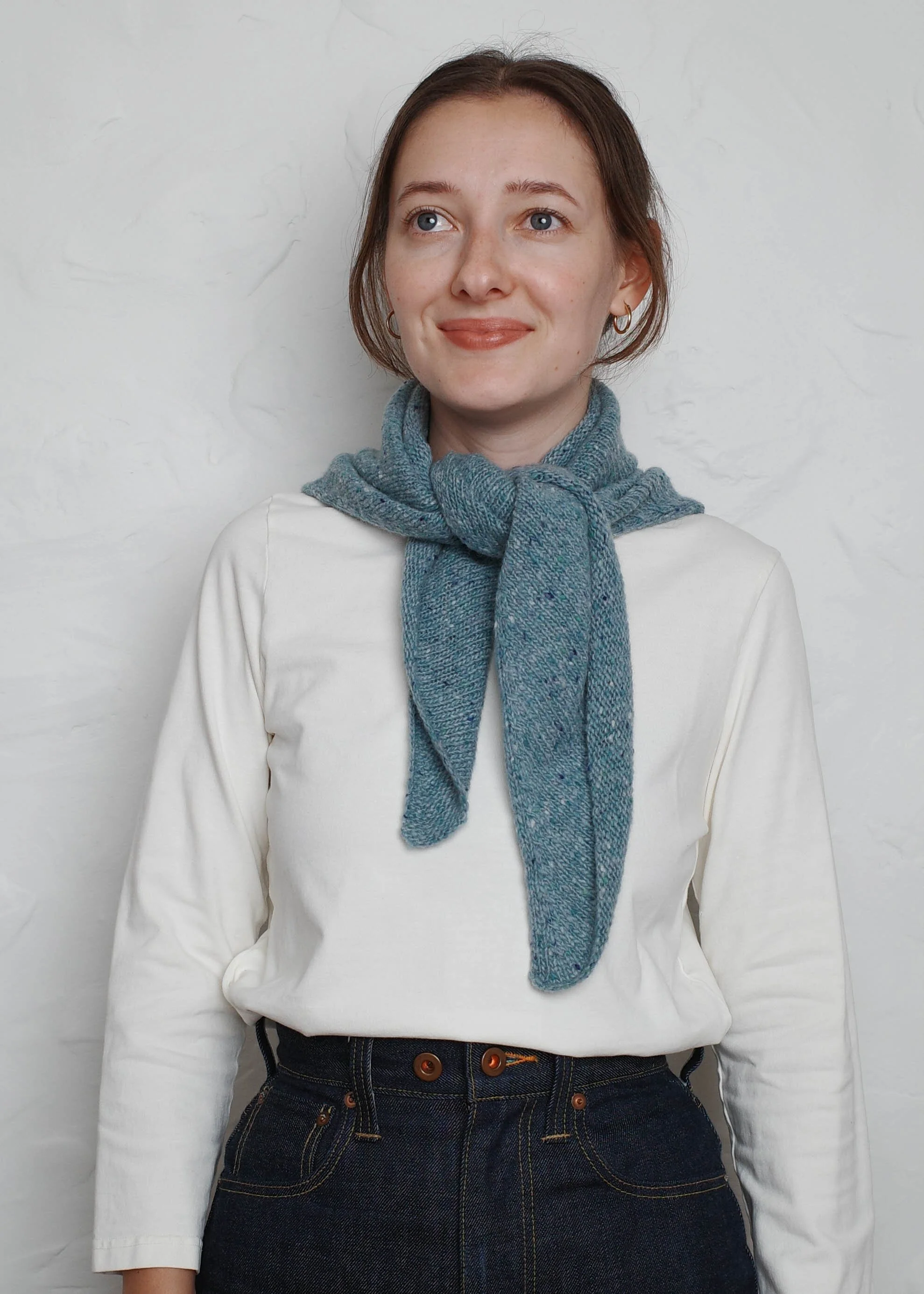 XL Knit Bandana in Sky Blue, tied at the front as a neckerchief