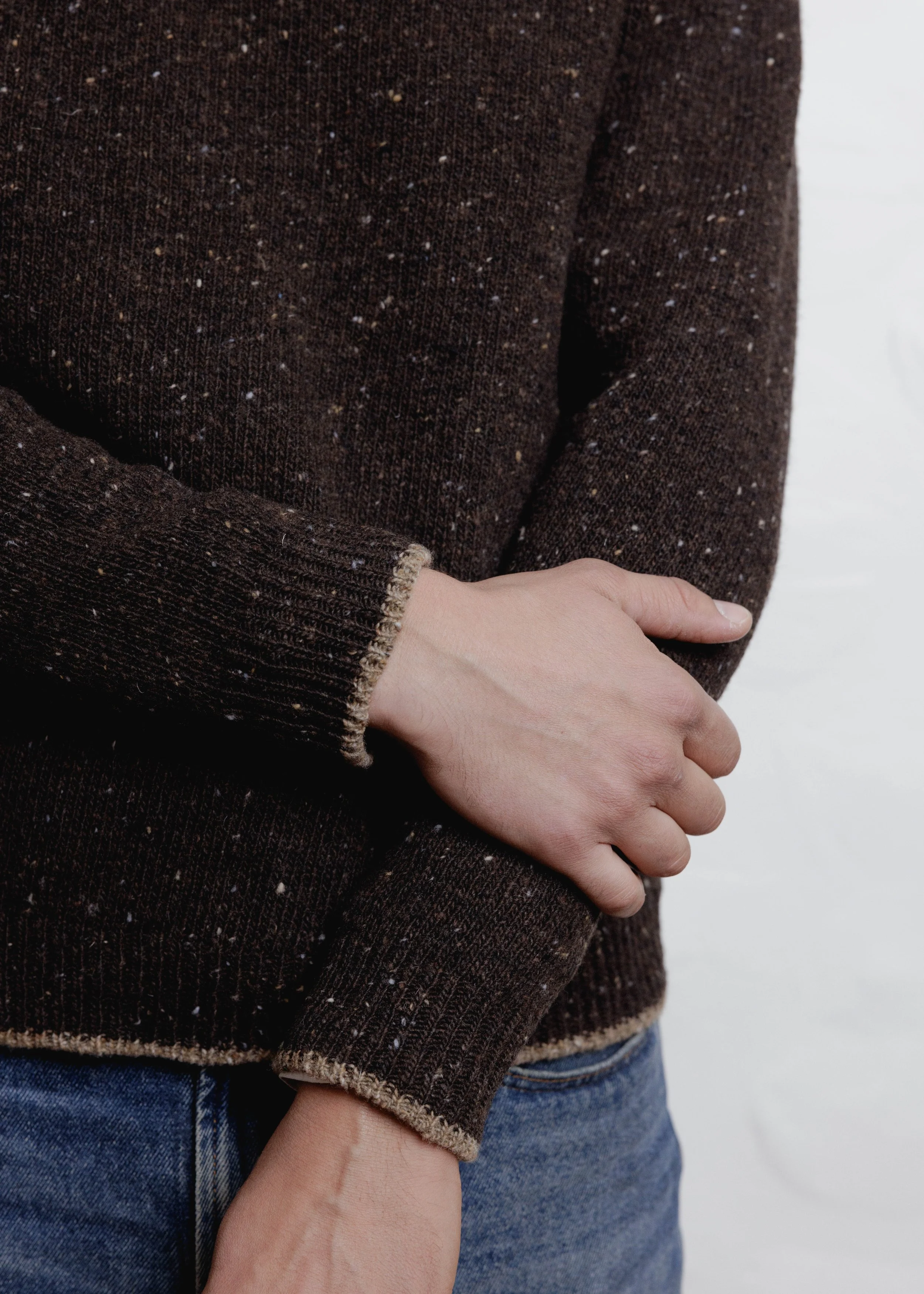 Everyday Raglan sweater in Chocolate, close-up of the cuff and hem