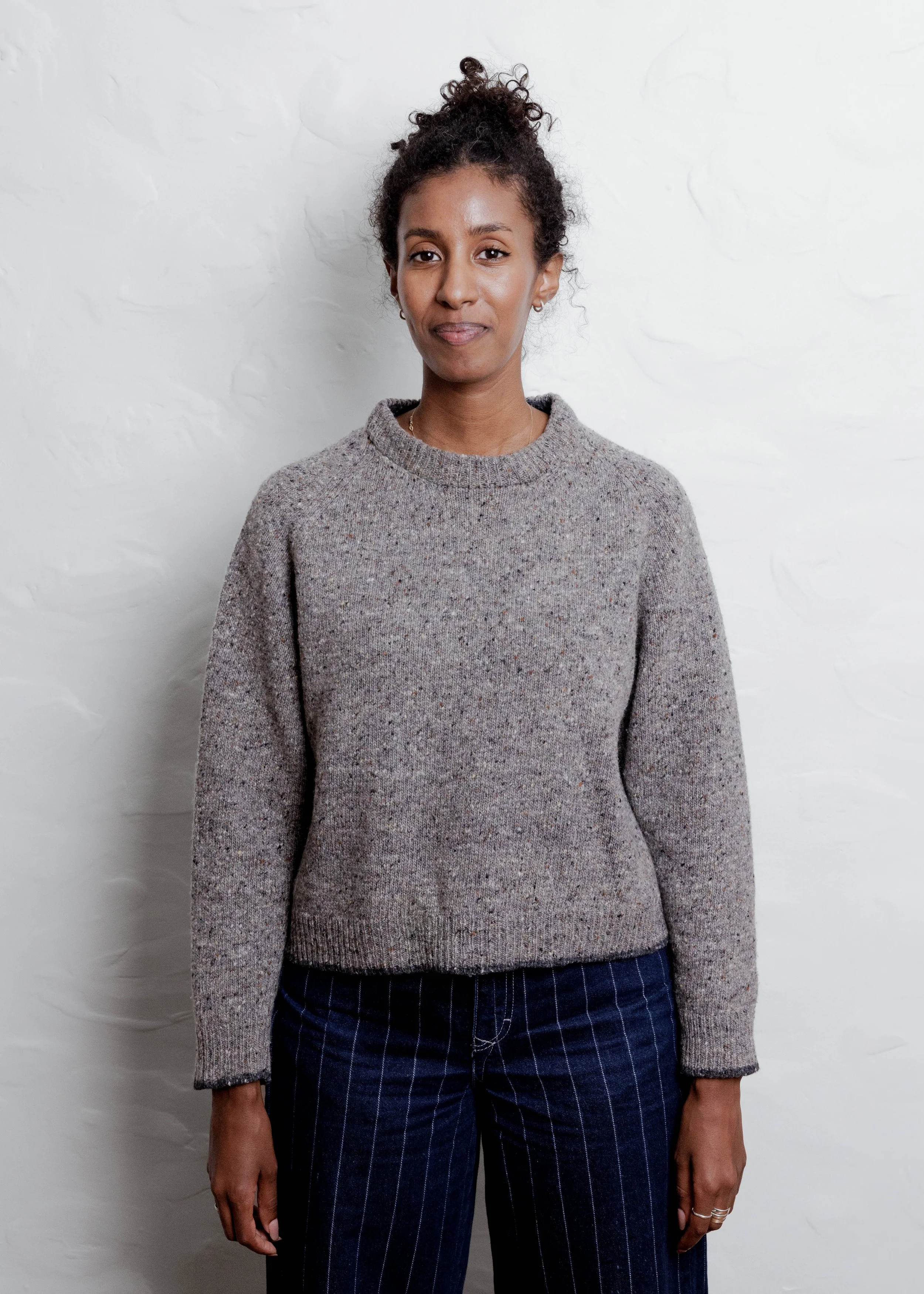 Everyday Raglan sweater in Stone, front view on a second model