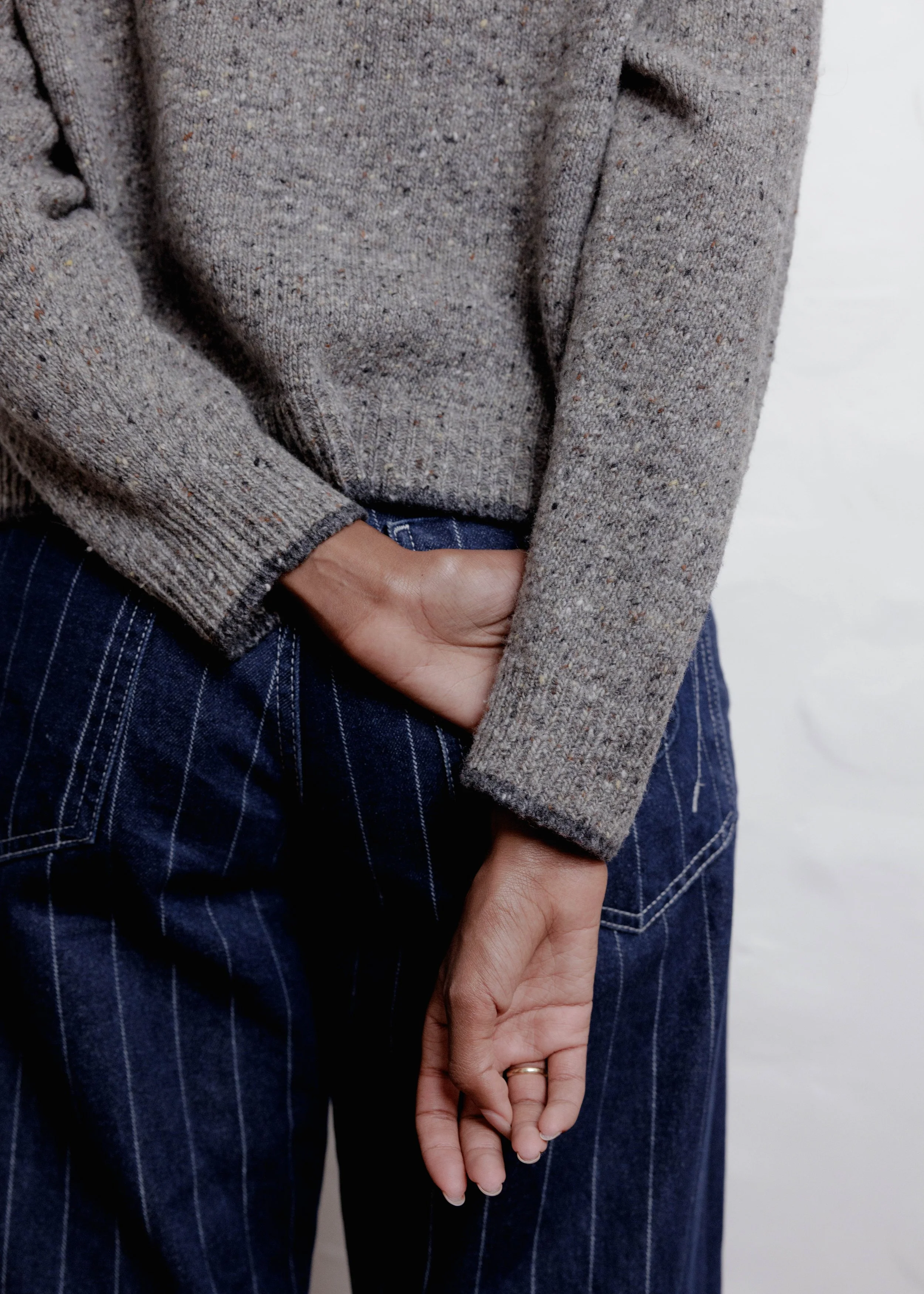 Everyday Raglan sweater in Stone, close-up of the hem and sleeve