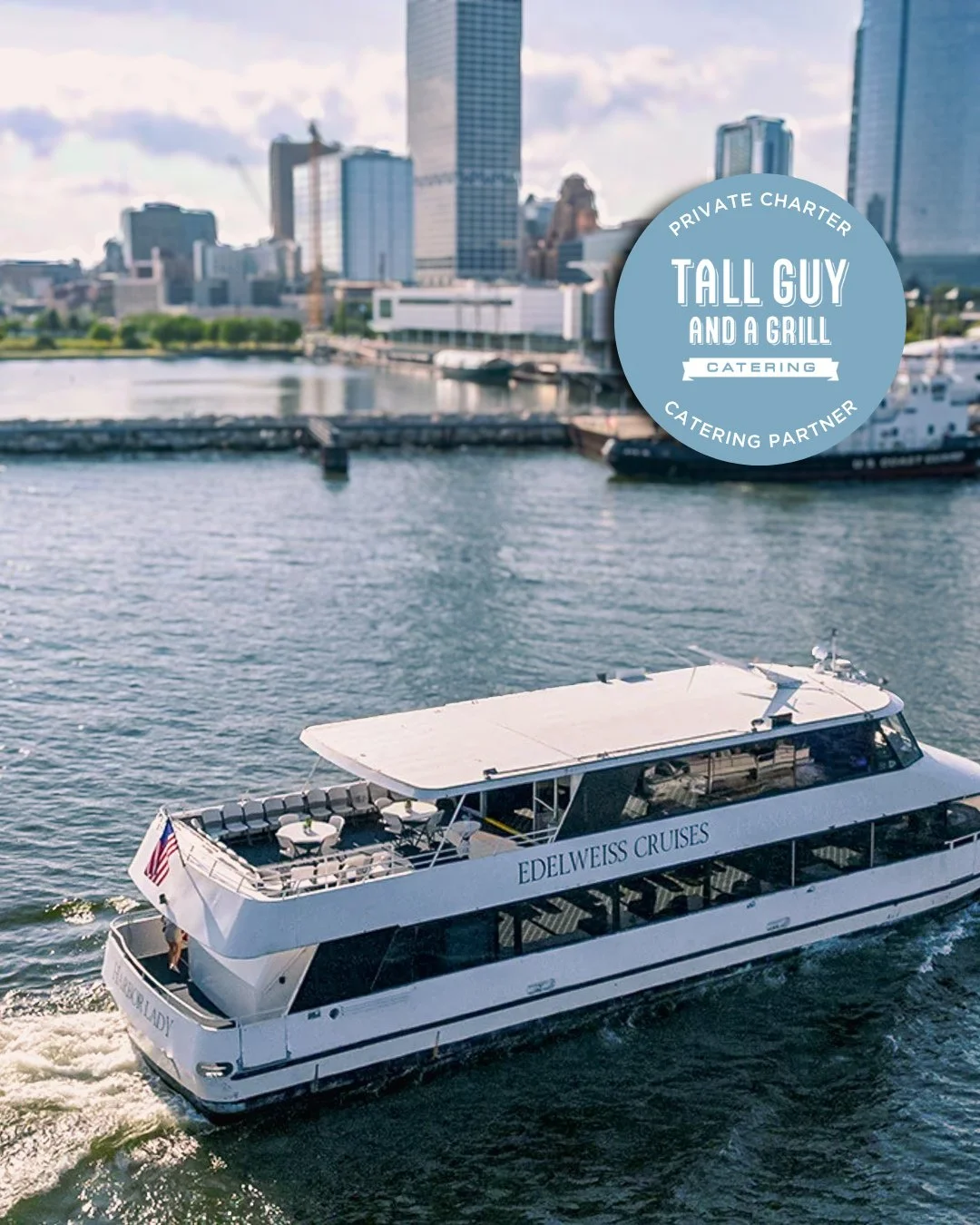 Big news on the water (no joke!) ⛴️⁠
⁠
Tall Guy and a Grill is now the Private Charter Catering Partner of @edelweissboats!⁠
⁠
Planning a private event on the 🛥️ water just got a lot easier. Together, we&rsquo;re bringing our Certified Green 🌱 cate