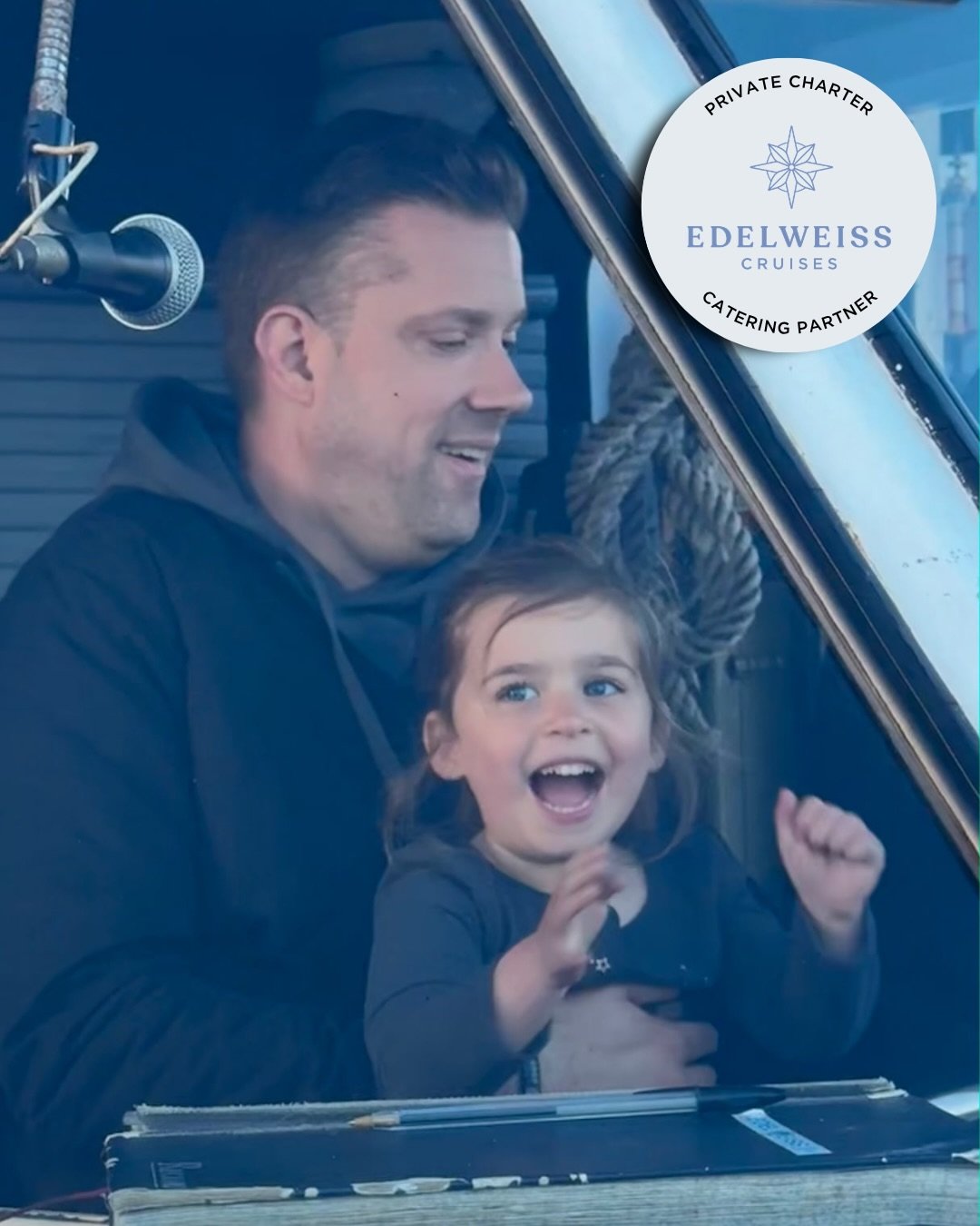 Raise your hand if every @edelweissboats private charter should come with Captain Frankie 🙋🏻&zwj;♂️🛥️⚓️

So we can&rsquo;t guarantee Frankie will be driving the boat on your private charter (thank goodness for that), but we can guarantee your food