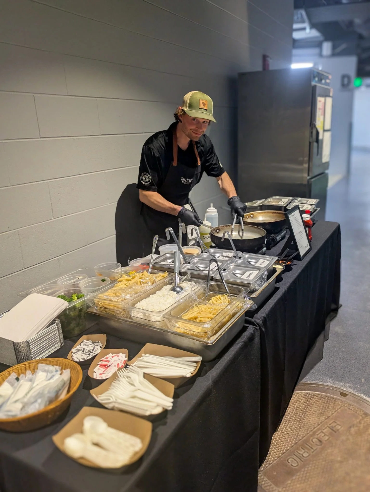 First @nba game of the year! 🏀

Kicking off preseason Bucks vs. Timberwolves with a chef attended, made-to-order pasta and rice bar. Consider us carb loaded, warmed up, and in game shape.🍝