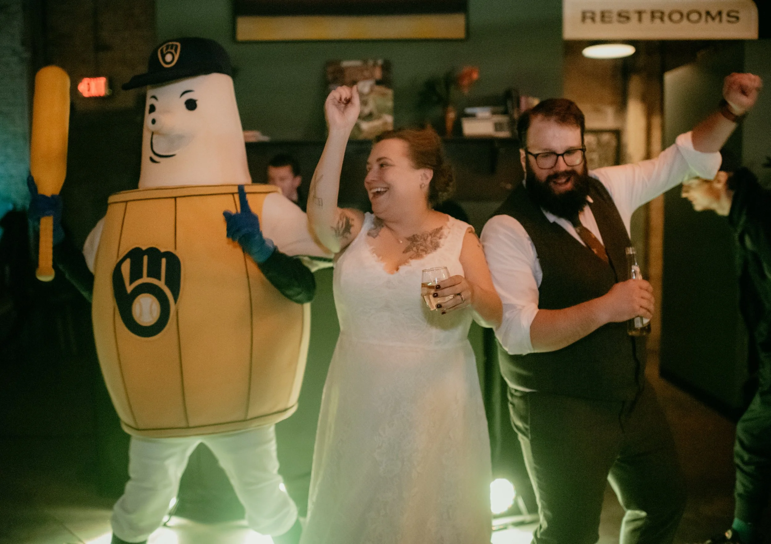 These two got their rings. Your turn, @brewers. 💍⚾️

We&rsquo;re taking Barrelman&rsquo;s appearance at Erica &amp; Tyler&rsquo;s wedding as a good omen. He clearly knows his way around a celebration. 🍻

Let&rsquo;s Go Brewers!