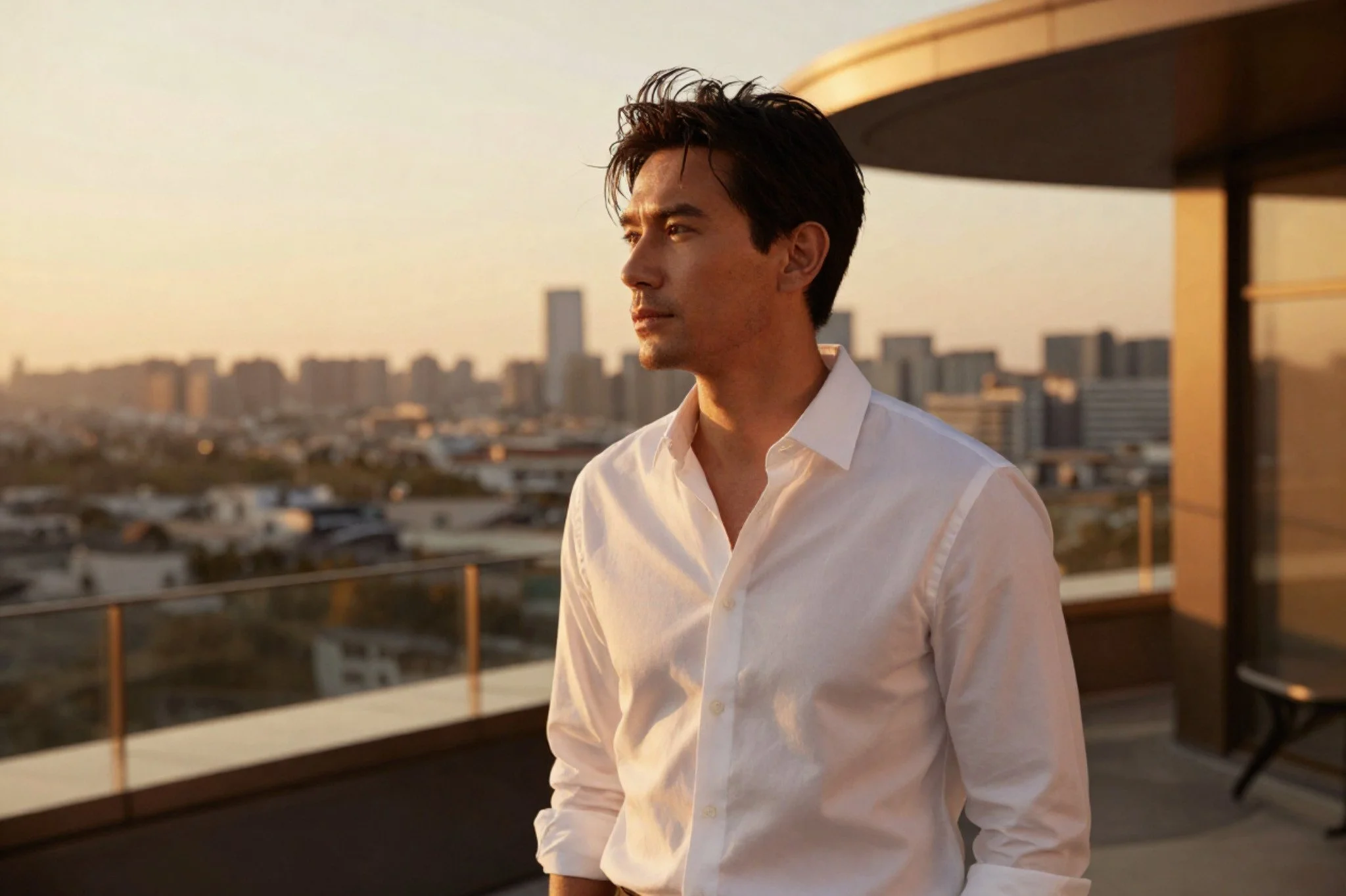 A professional man standing outside on a balcony in the city. Severe anxiety in the workplace can feel overwhelming. Find support today with work stress therapy in Seattle, WA.