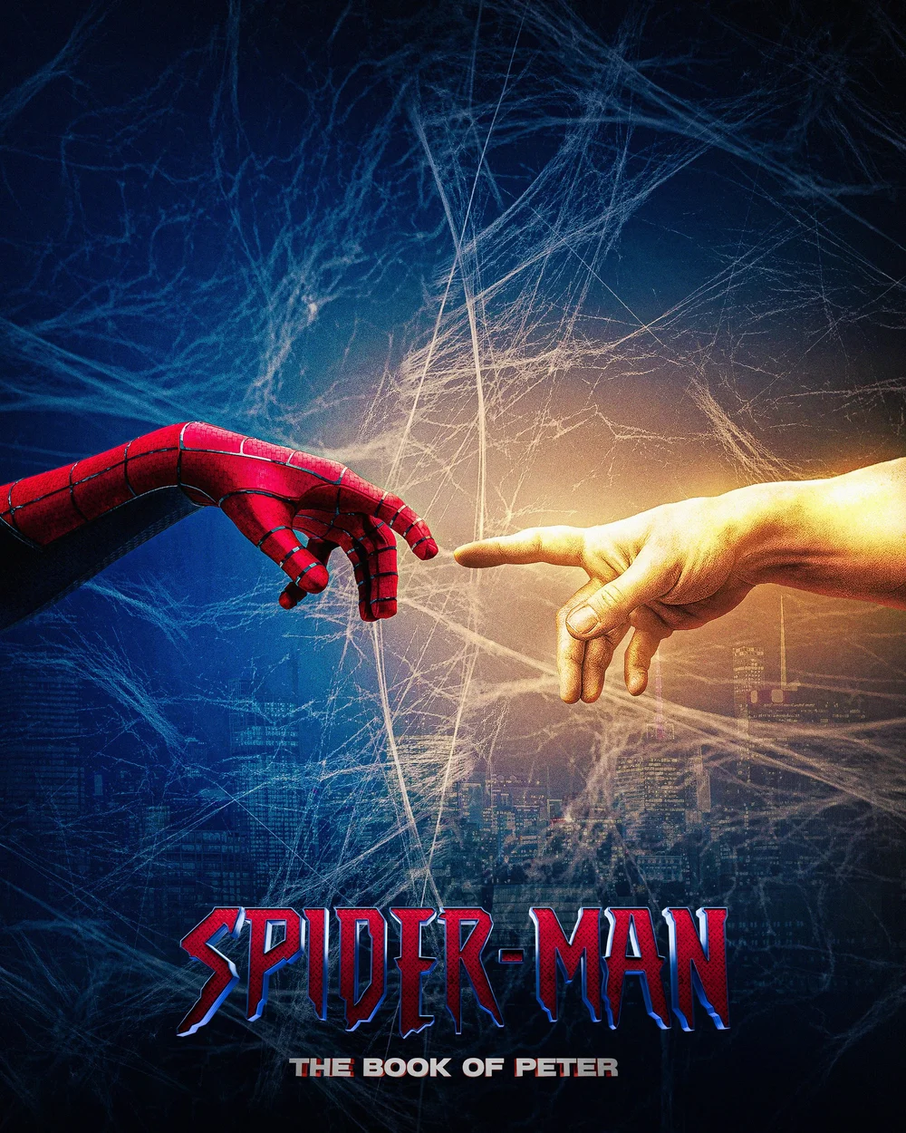 Spider-Man: The Book of Peter poster showing Spider-Man's hand reaching toward a warmly lit hand