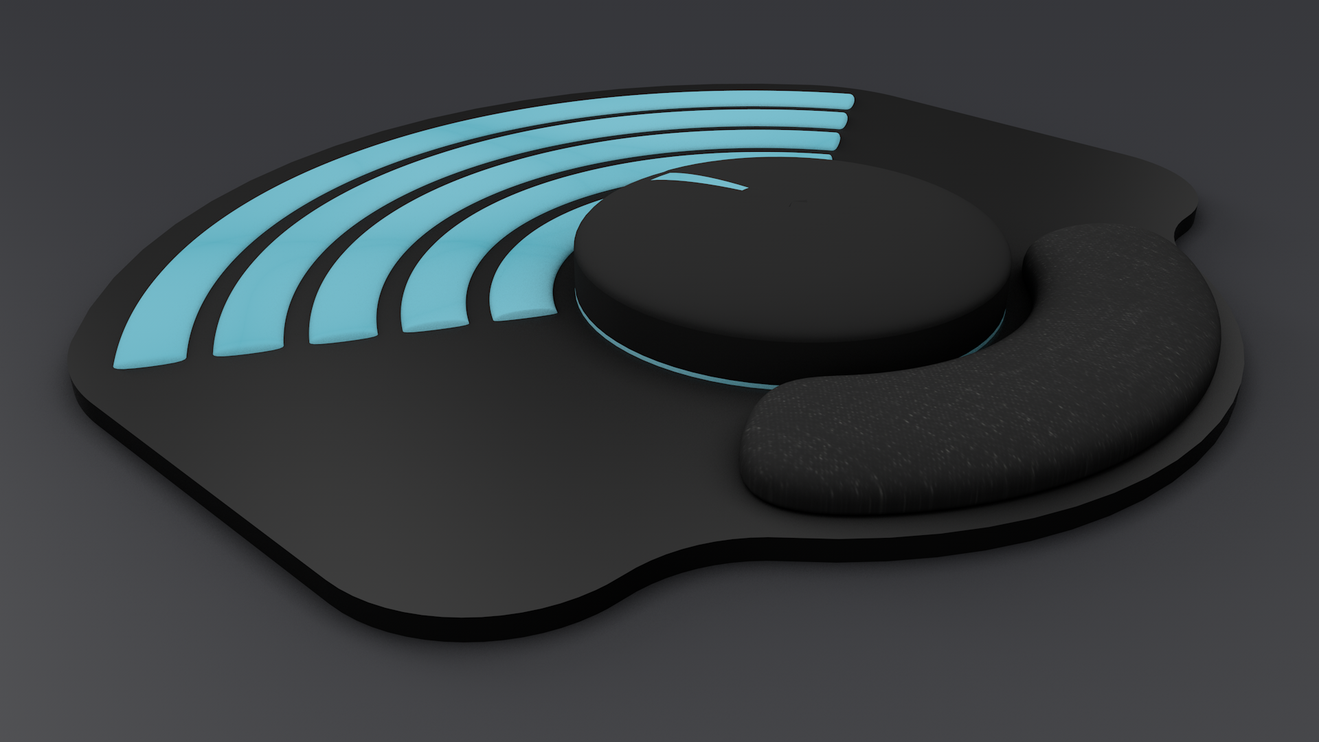 Der Designprototyp optimiert das RacePad als reduziertes, dynamisches Gaming-Interface mit beleuchteten Signifiern, die die Ein-Hand-Steuerung intuitiv unterstützen und die Interaktion im Rennspielkontext gezielt verstärken.