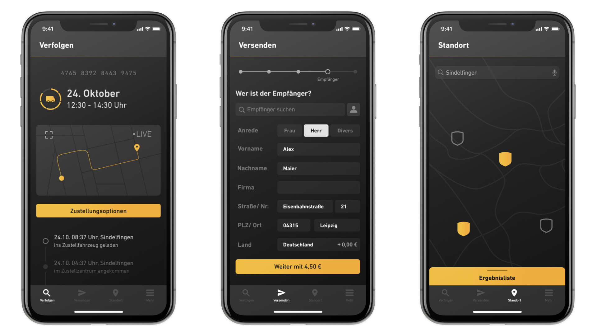 Das Dark UI modernisiert die UPS Corporate Identity und verbessert durch klare Typografie und einheitliche Designsprache die Übersichtlichkeit, Nutzerführung und Effizienz der App im täglichen Einsatz.