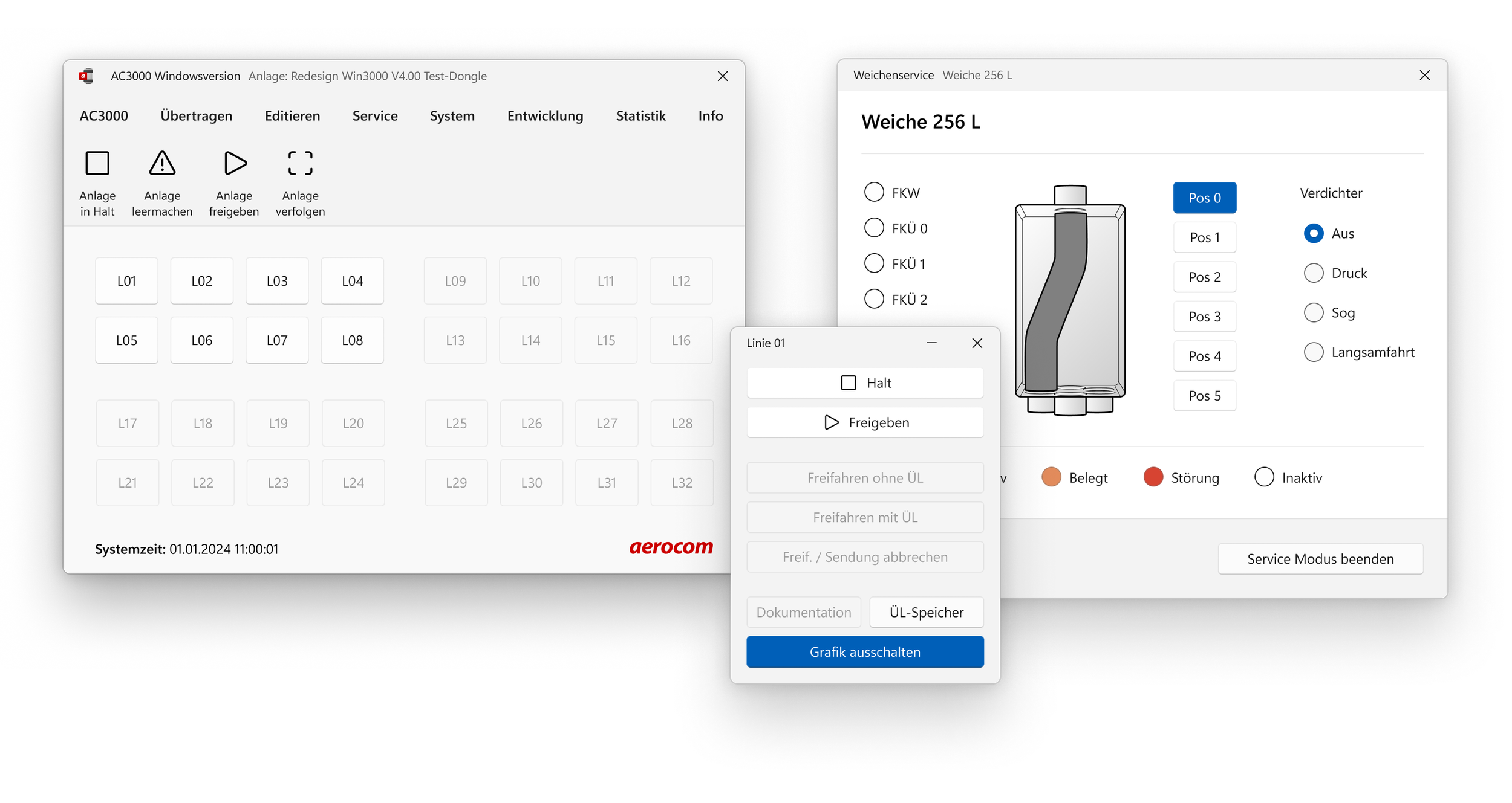 UX/UI Design einer Desktop-Software zur Steuerung industrieller Rohrpostsysteme mit übersichtlichem Interface.