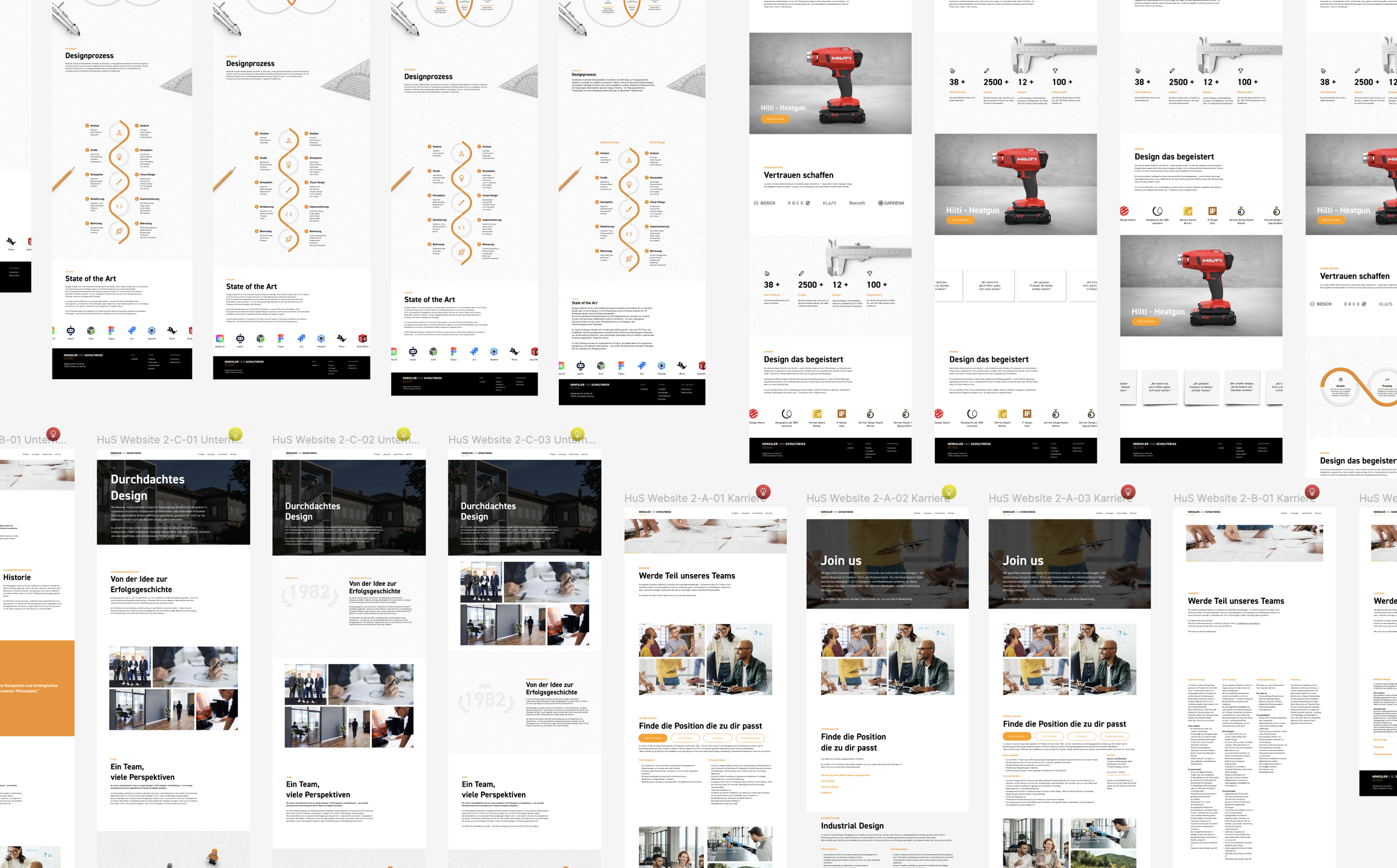 Konzept der Website nach Analyse mit neuer Informationsarchitektur. Fokus auf stärkere Zusammenführung der Designdisziplinen, visuell hervorgehobene Projektarbeiten und eine emotionalere, persönlichere Präsentation des Unternehmens.