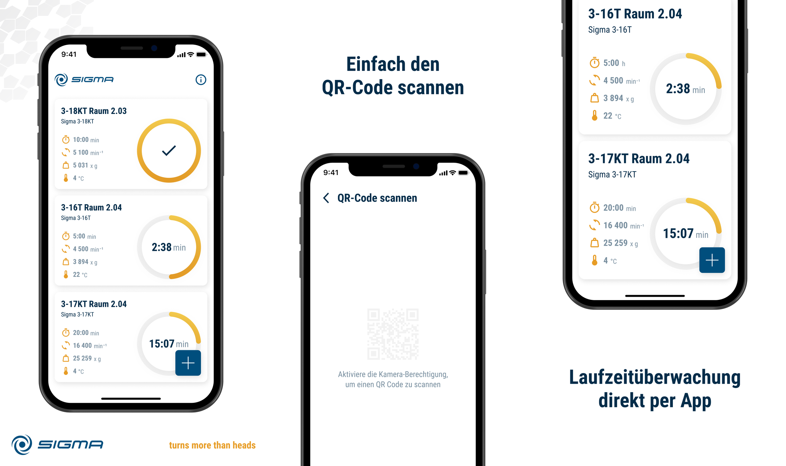 Entwicklungsbegleitung der mobilen Zentrifugenüberwachung mit regelmäßigen Abstimmungen. Erstellung App Store-konformer Screens für iOS und Google Play zur funktionalen und werblichen Präsentation der App