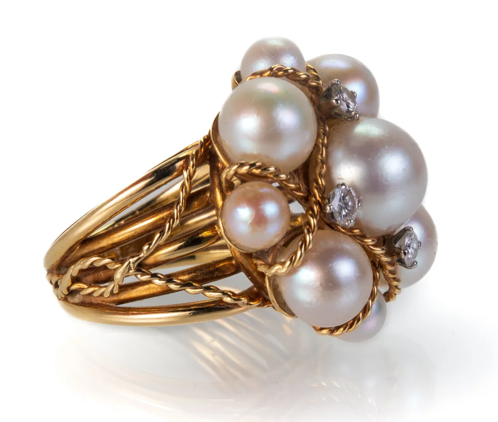 Lot 23: 14k Gold, Pearl and Diamond Ring