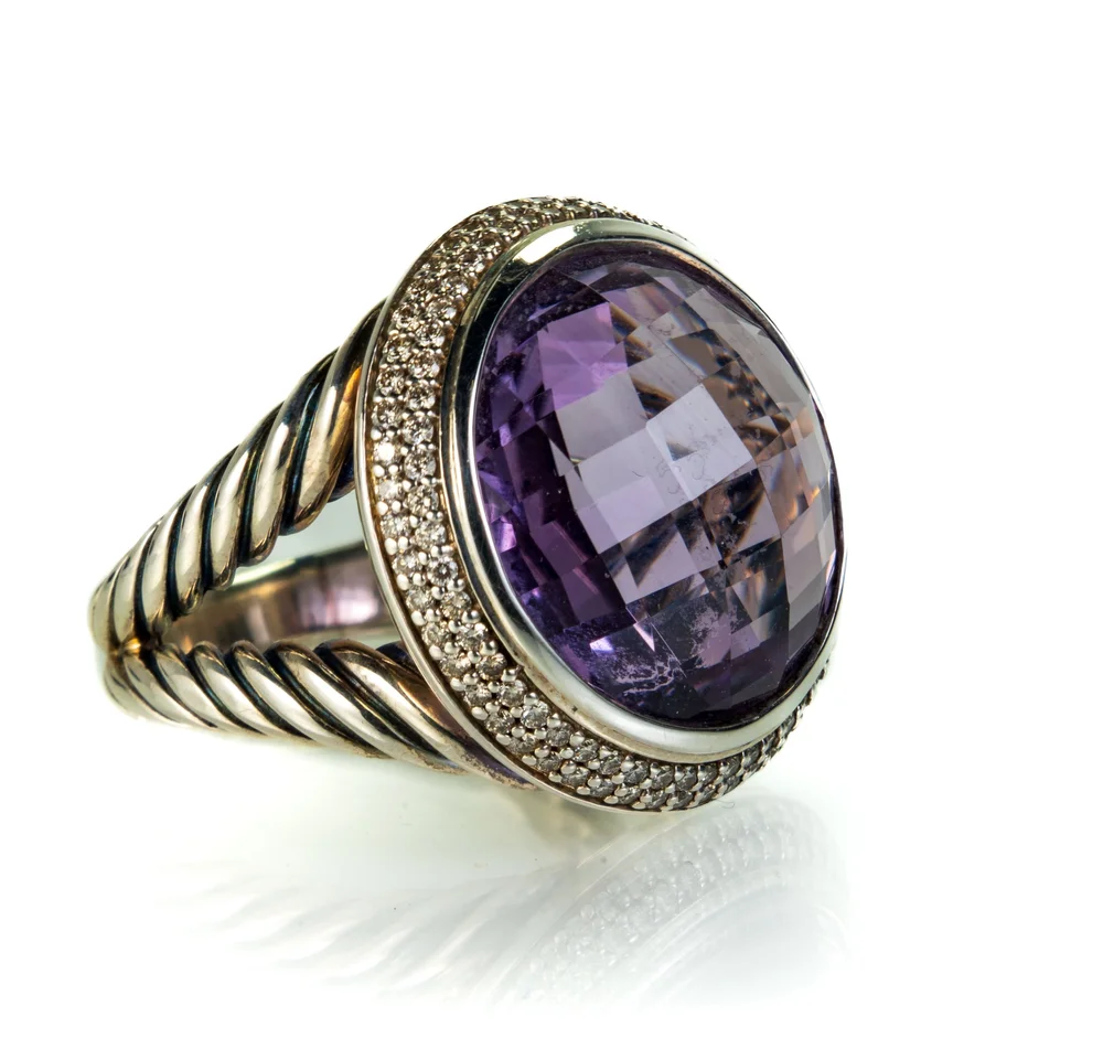 Lot 19: David Yurman Sterling Silver, Diamond and Amethyst Cocktail Ring